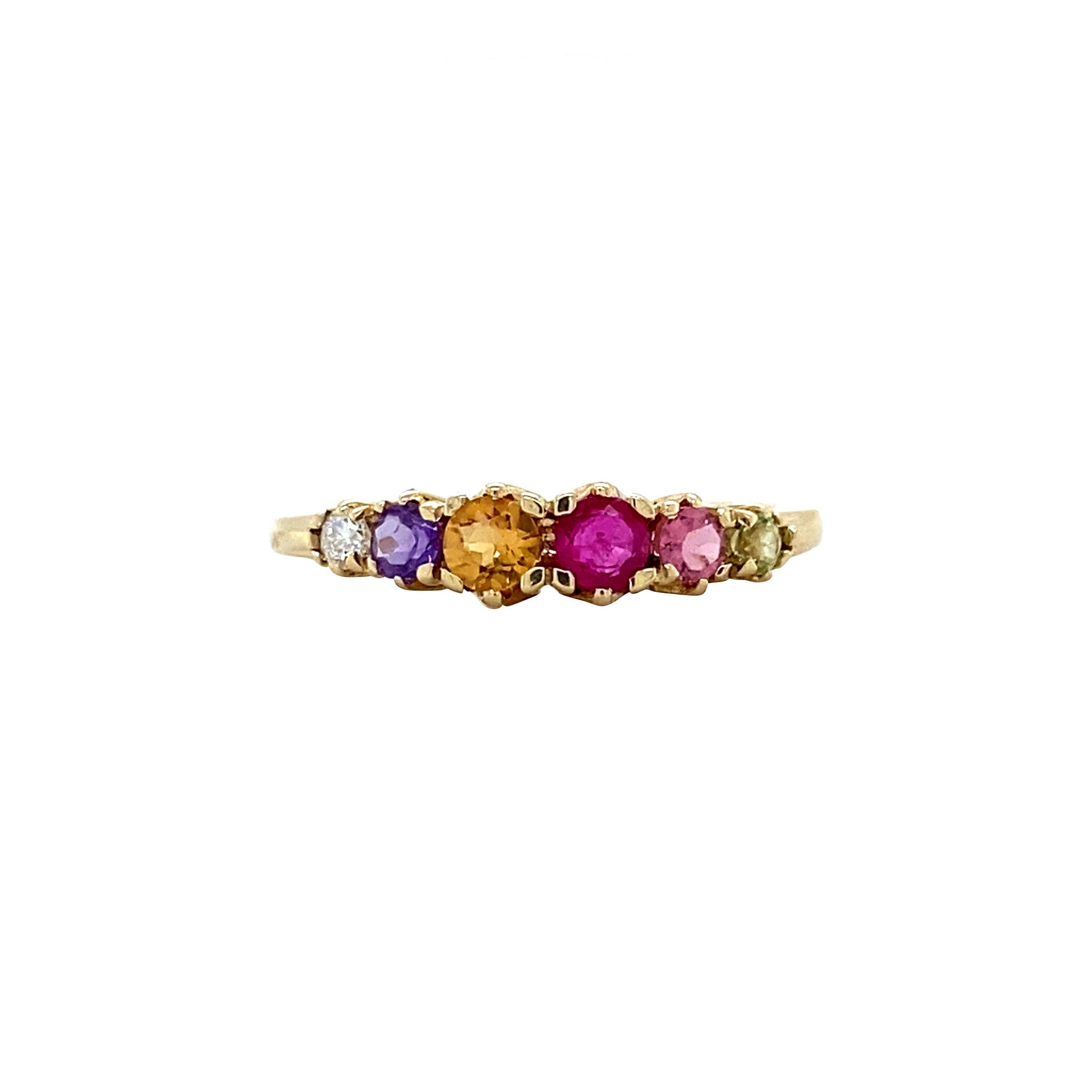 Vintage 14 kt gold ring with ruby, sapphire, spinel, colored stone and diamond
