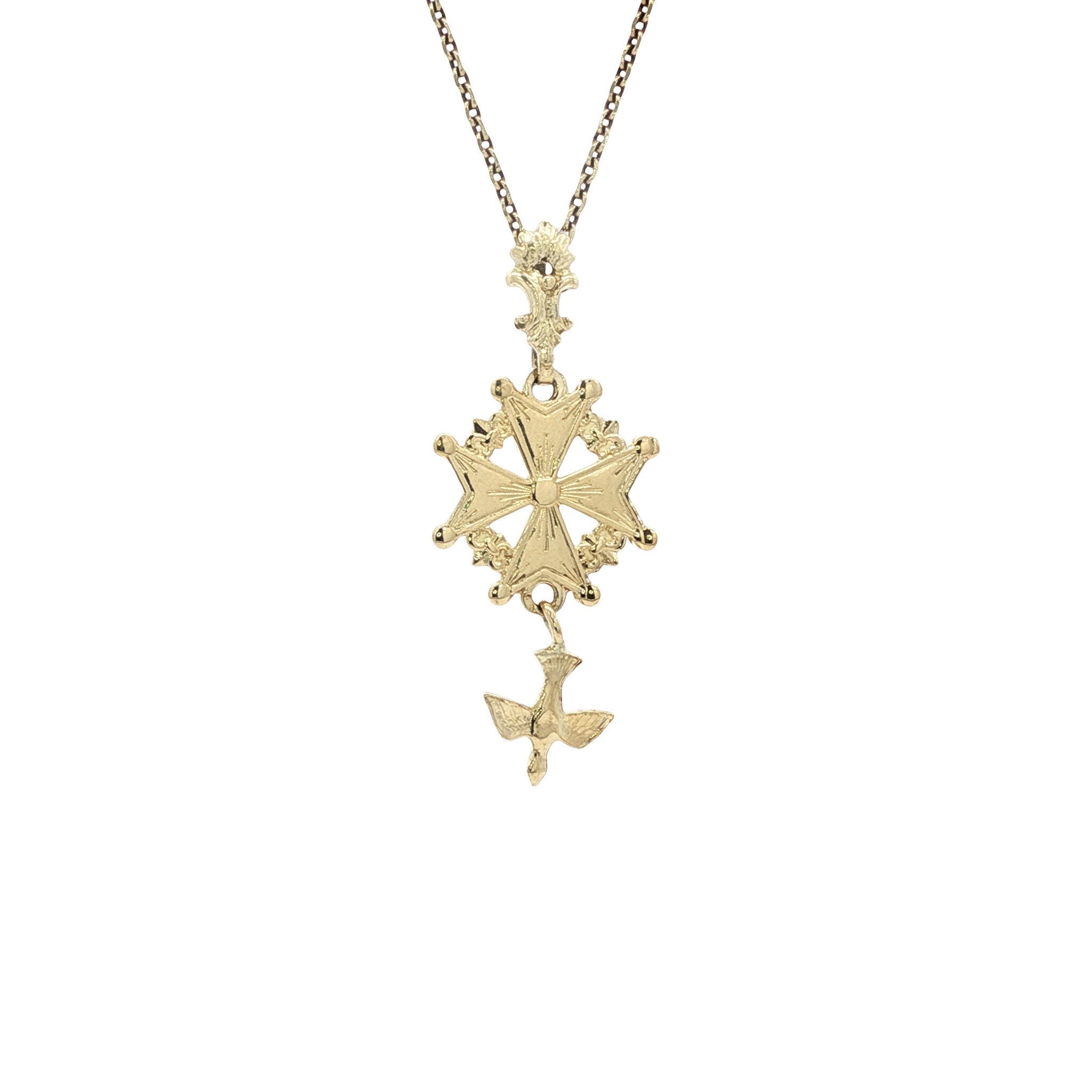 Gouden vintage Hugenotenkruis hanger 14 kt