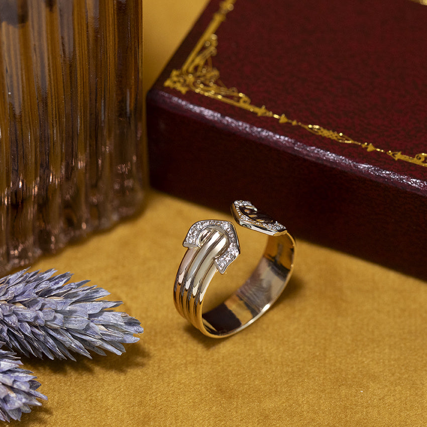 Tricolour gouden vintage ring met diamant 14 kt