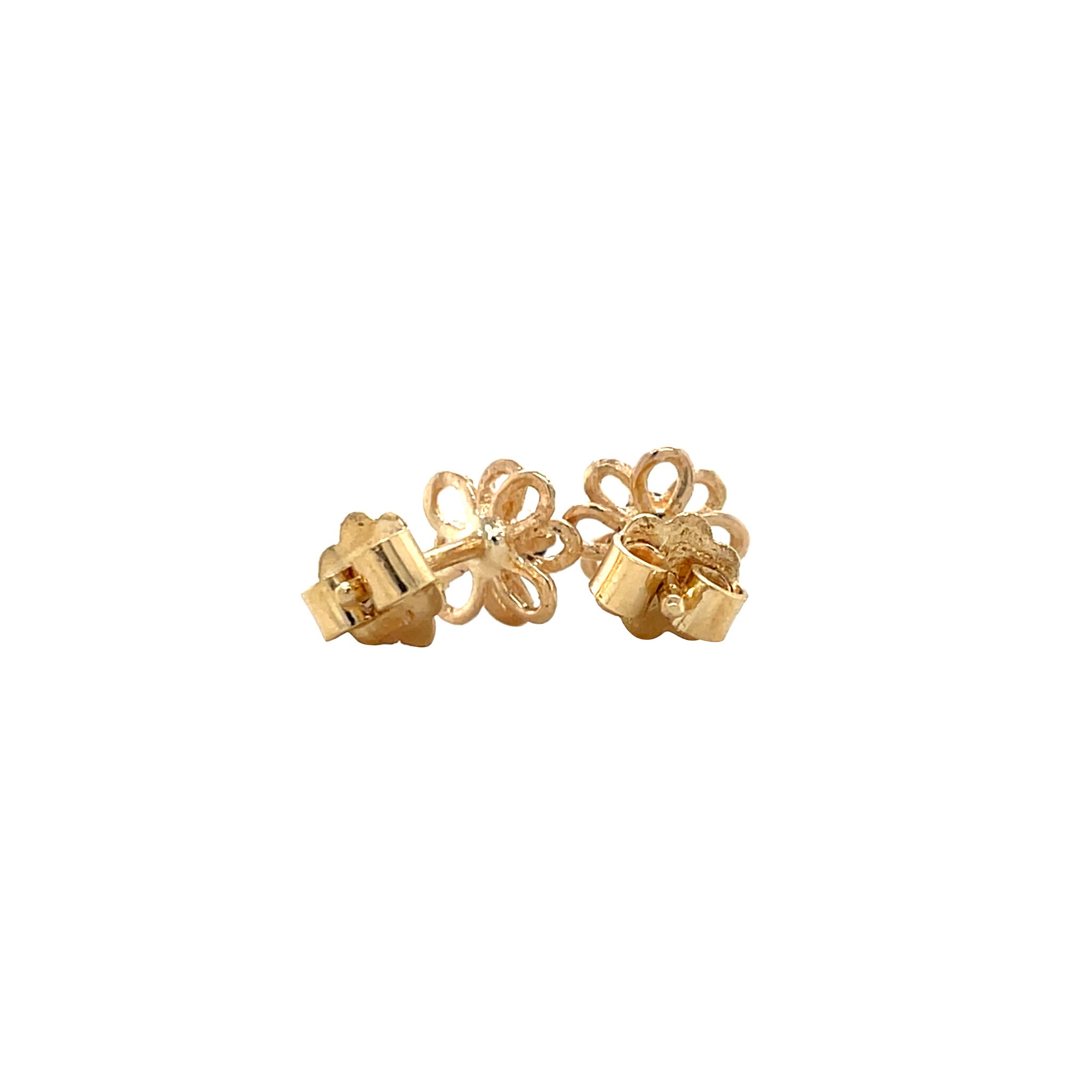 Gouden vintage bloem oorstekers met saffier 18 krt