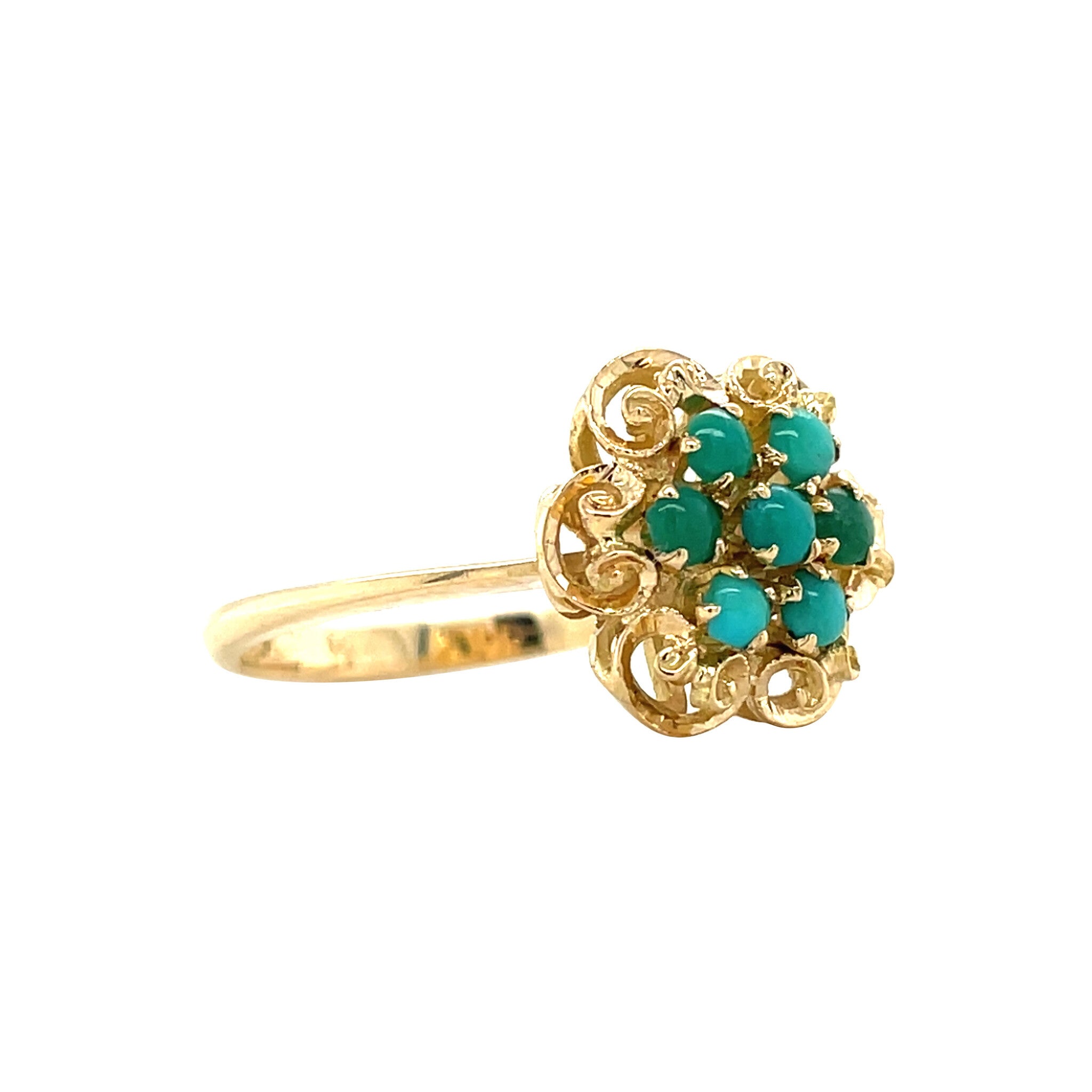 Gouden vintage entourage ring met turkoois 18 kt