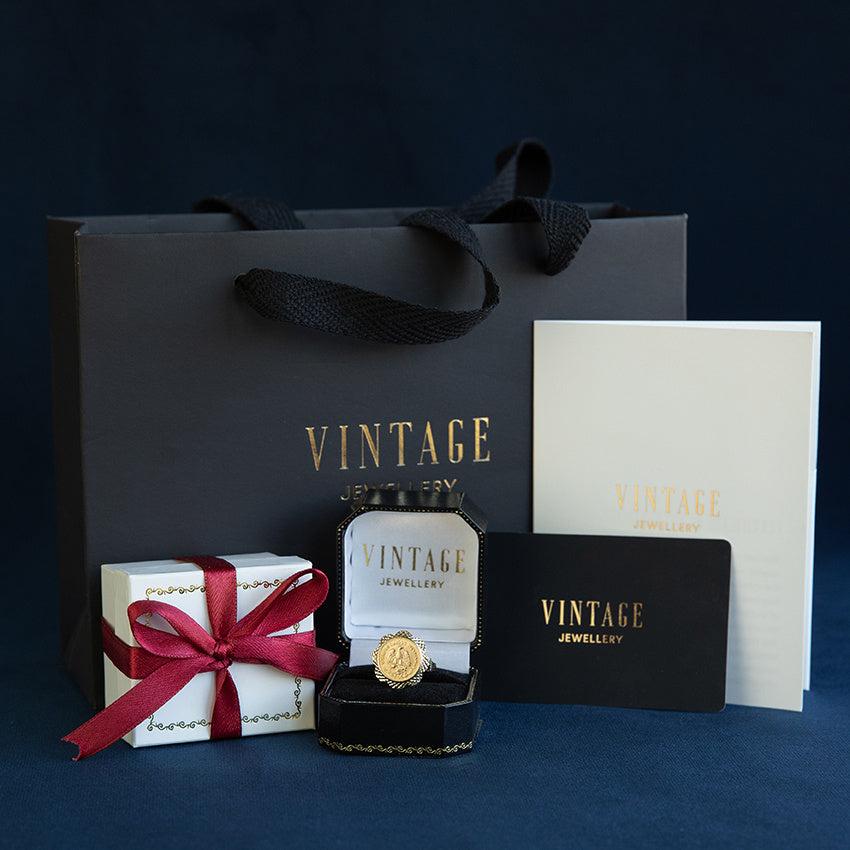 Gold vintage coin ring 14 kt