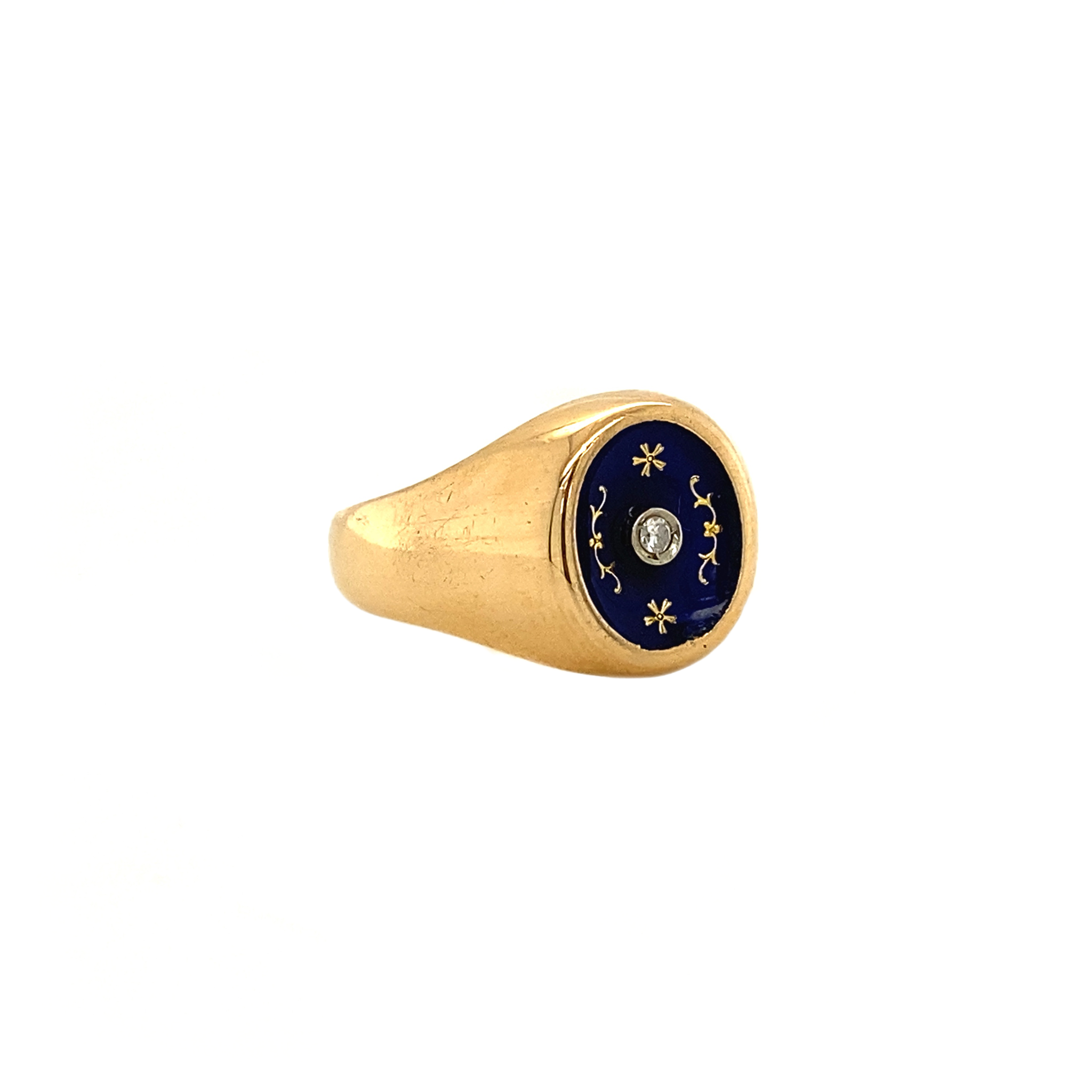 Gold ring with diamond and enamel 14 krt