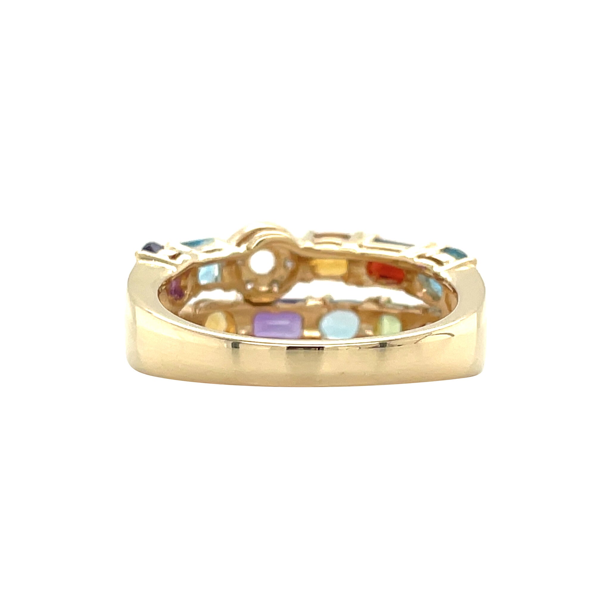 Gouden vintage ring met granaat, amethist, peridoot, citrien, topaas en diamant 14 kt