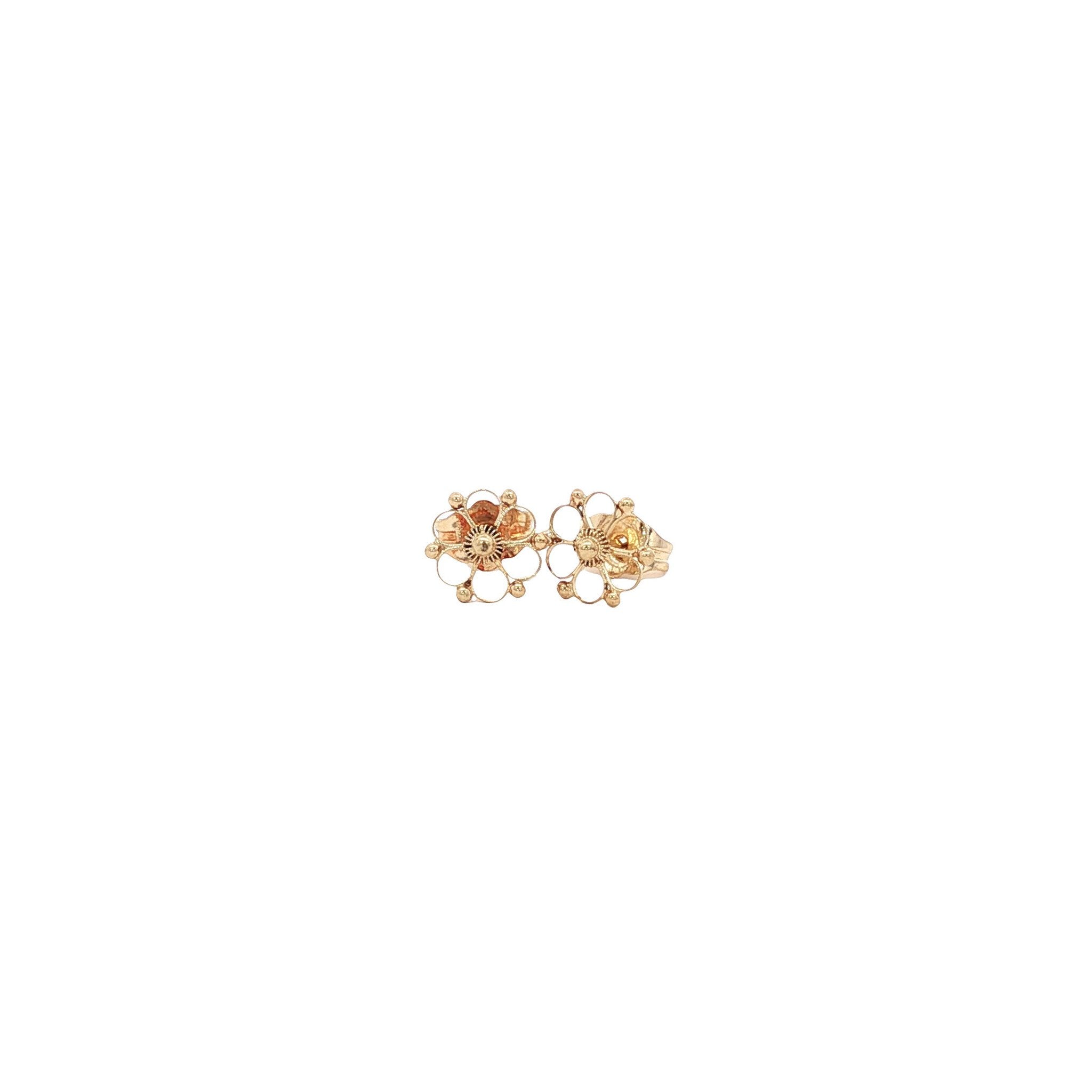 Vintage gold flower stud earrings, 14 kt