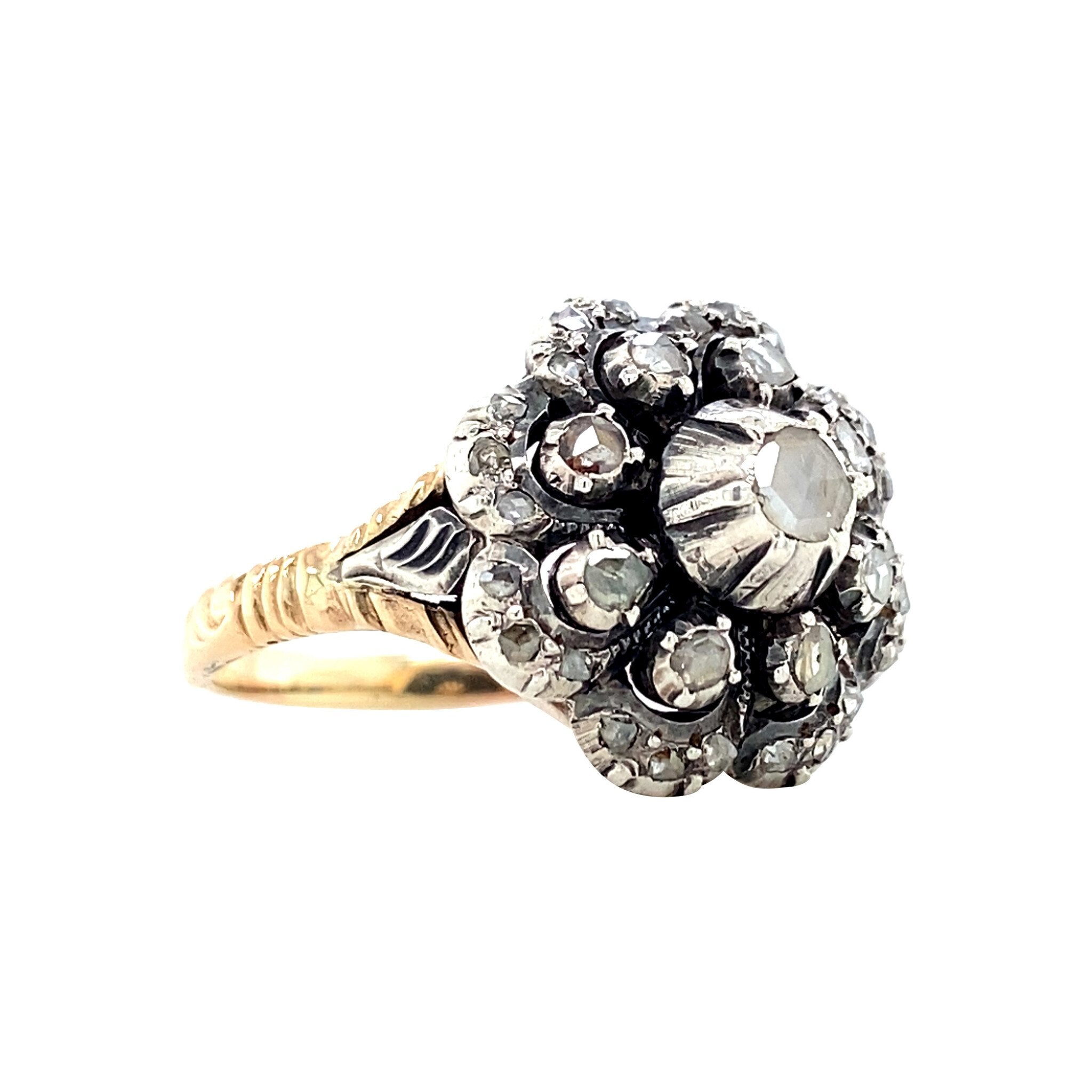 Gold entourage ring with rose diamond 14 kt/925