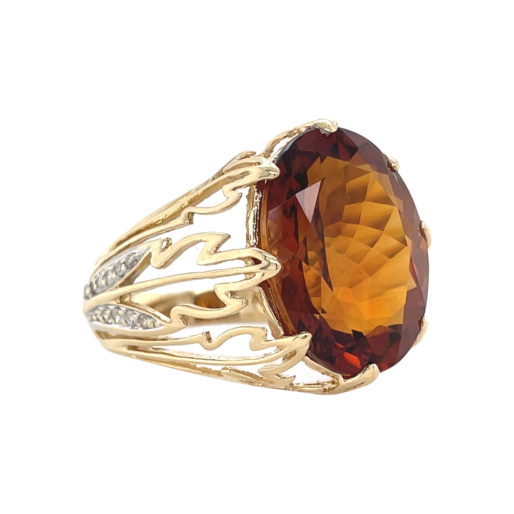 Gold vintage ring with citrine and diamond 14 kt
