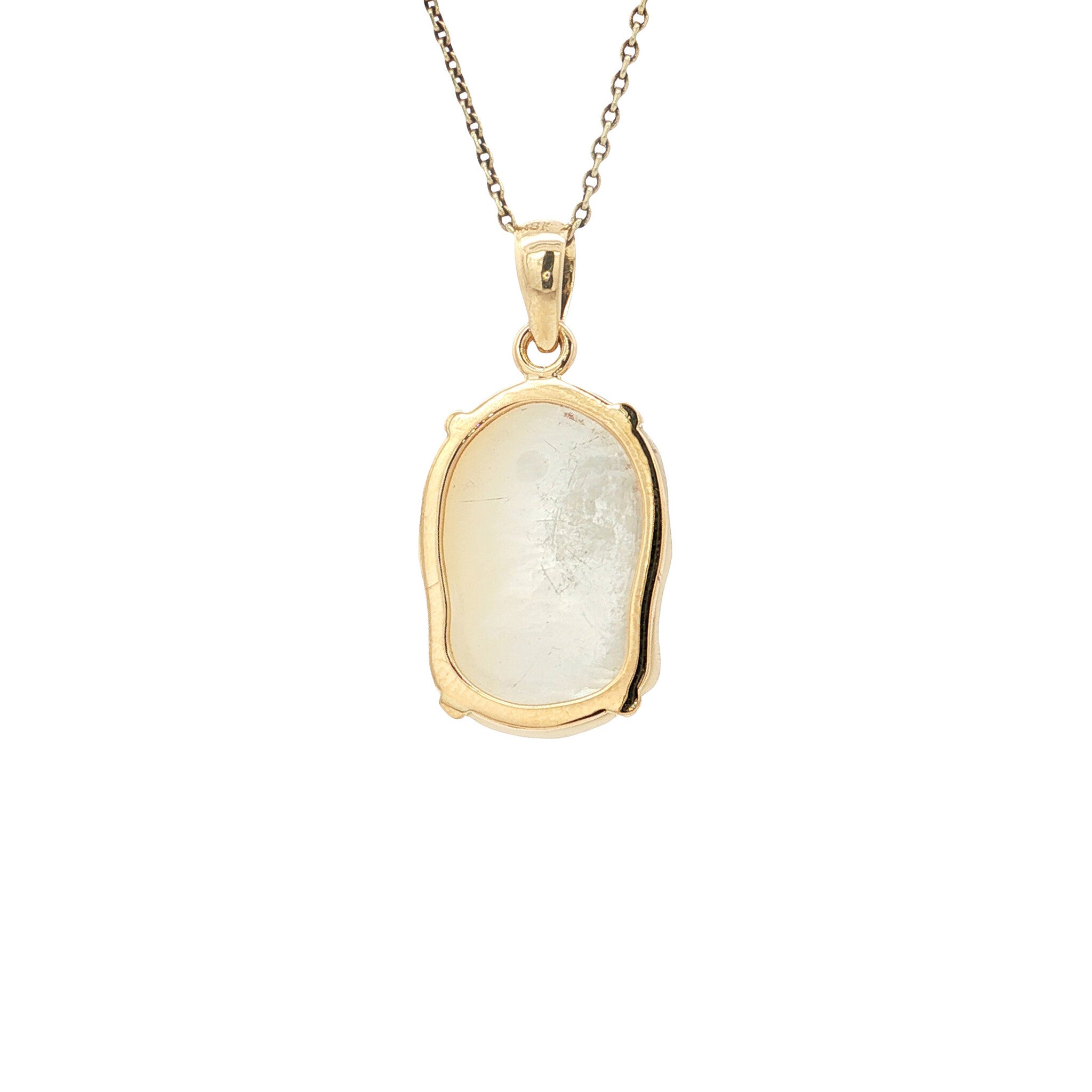 Gouden vintage Boeddha hanger met parelmoer 14 kt