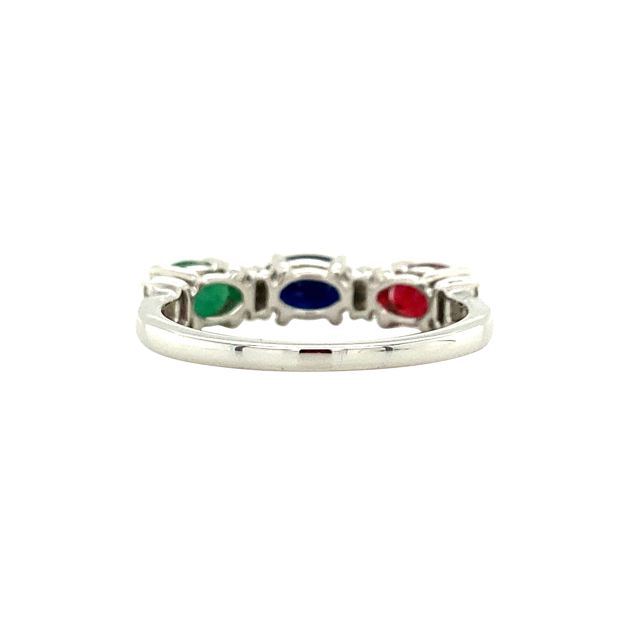 White gold ring with emerald, sapphire, ruby ​​and diamond 14 kt