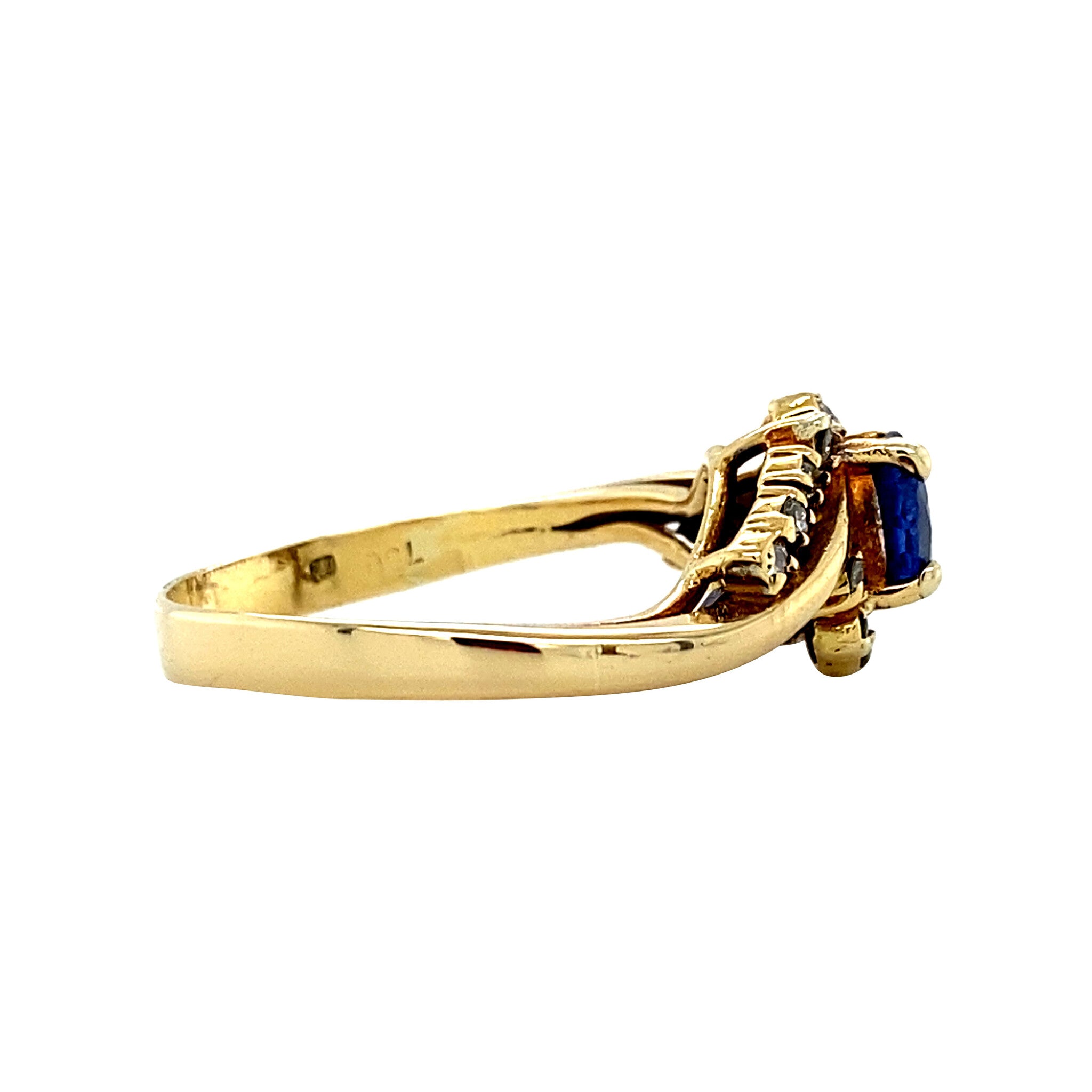 Gouden ring met saffier en diamant 18 krt