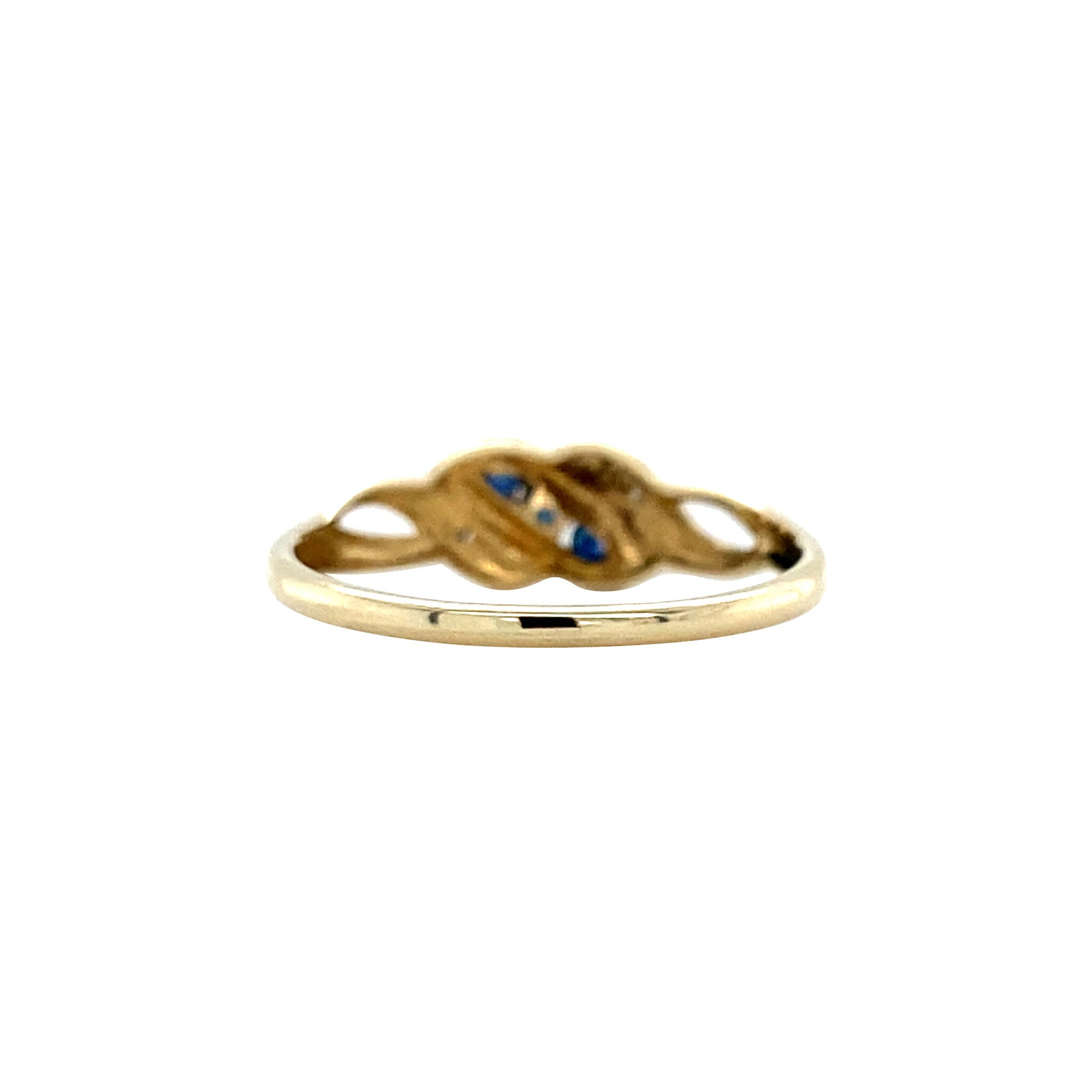 Gouden vintage ring met saffier en diamant 14 krt