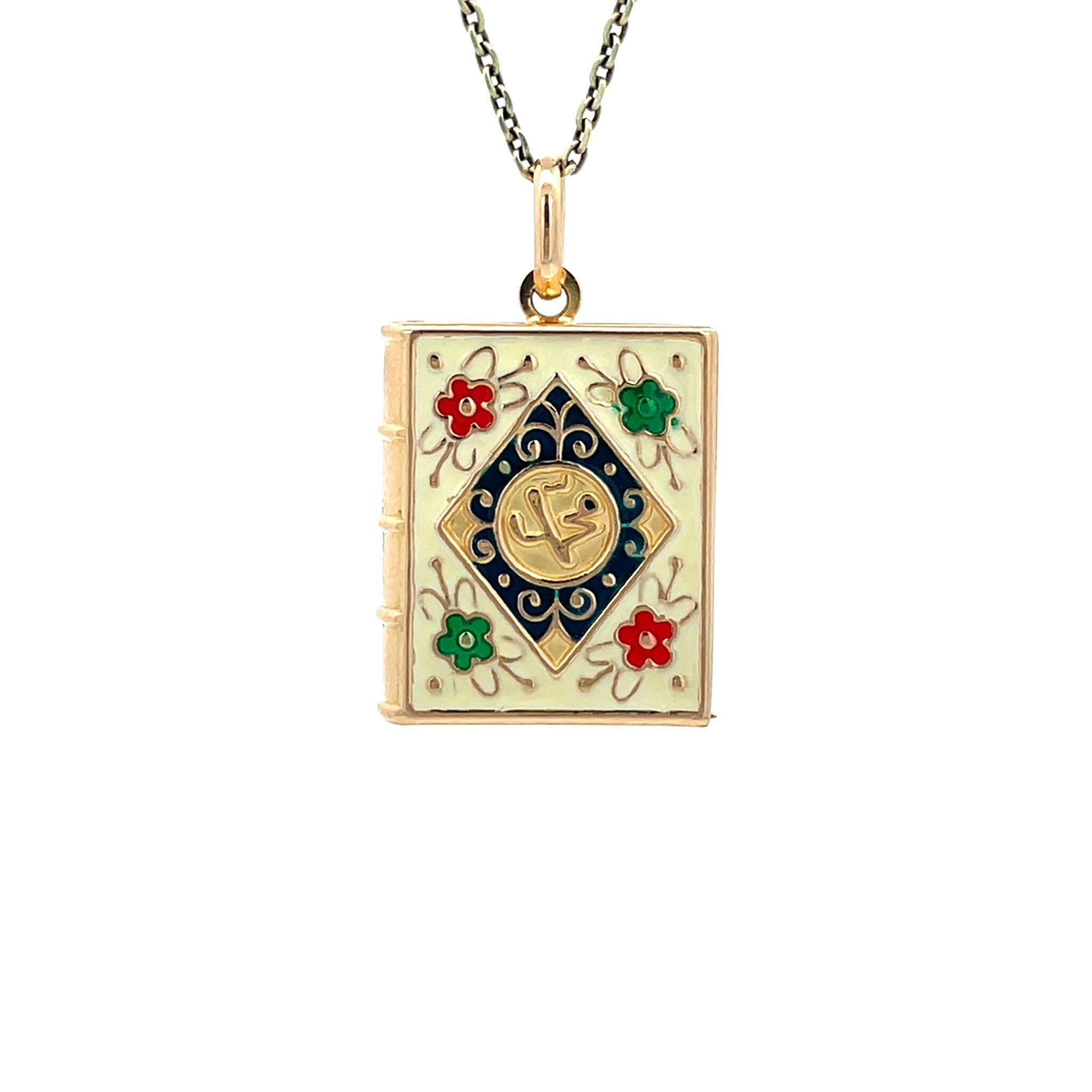Golden vintage book pendant with enamel 18 kt