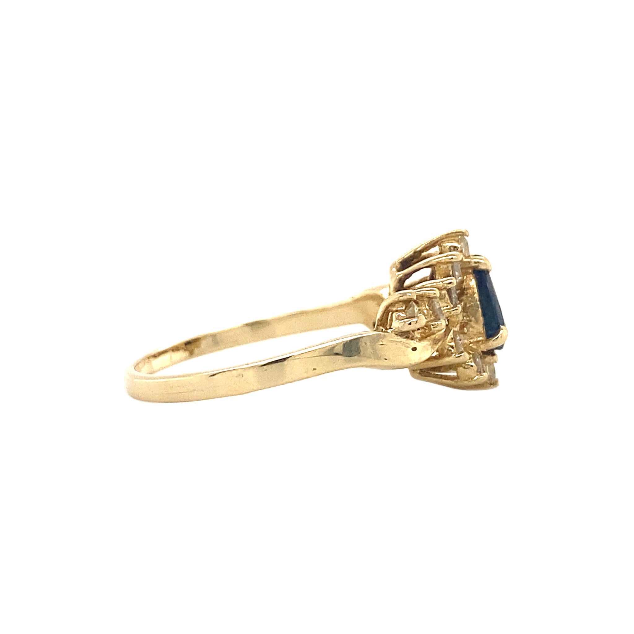 Gouden entourage ring met saffier en diamant 14 krt