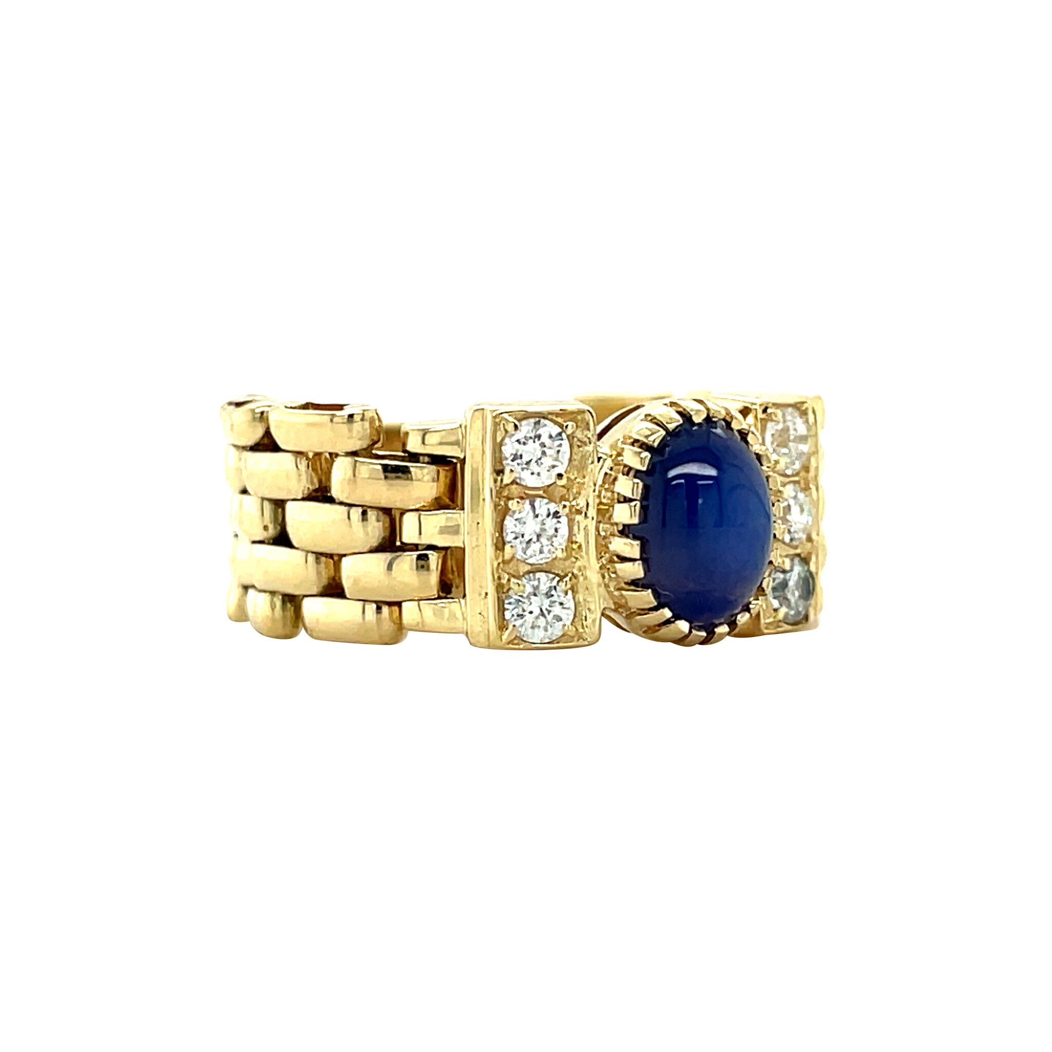 Gouden vintage ring met stersaffier en zirkonia 14 kt