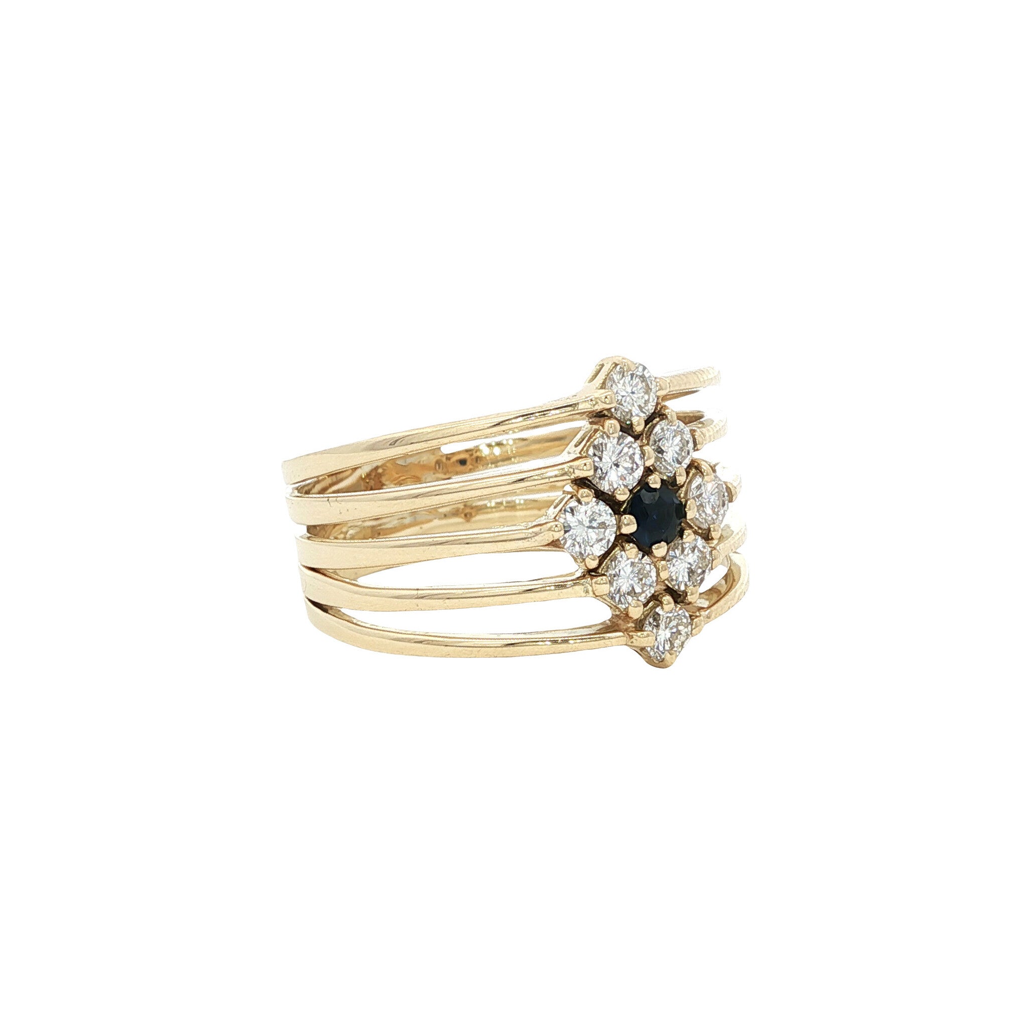Gold ring with sapphire and diamond 14 kt
