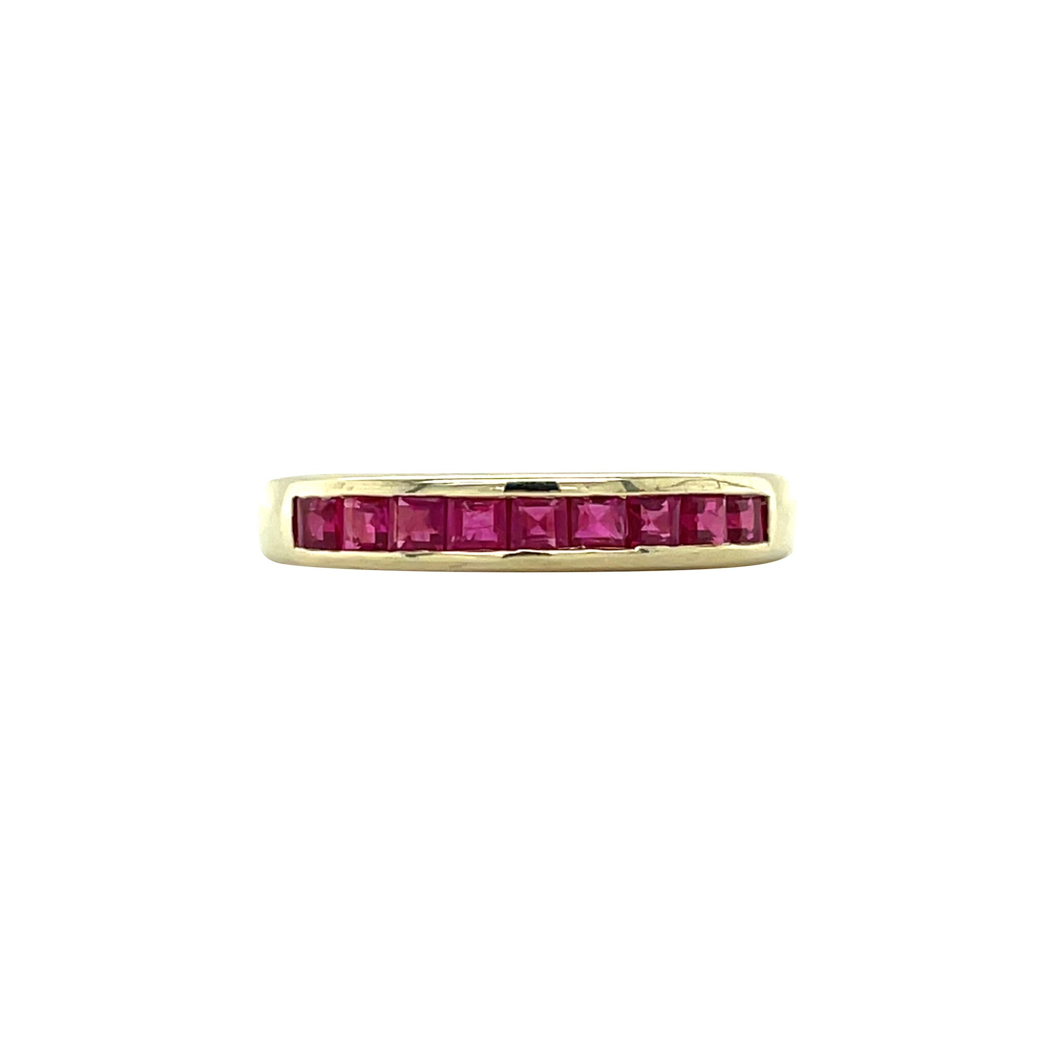 Gouden vintage rijring met robijn 14 kt