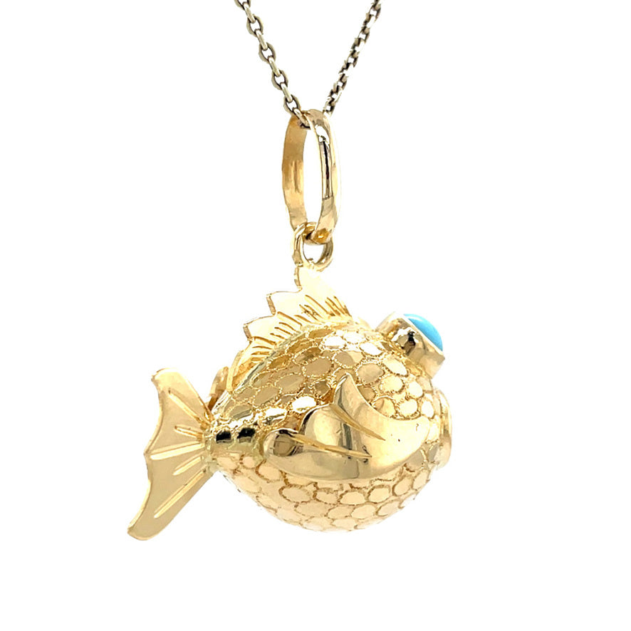 Gouden vintage vis hanger met kleursteen 18 krt