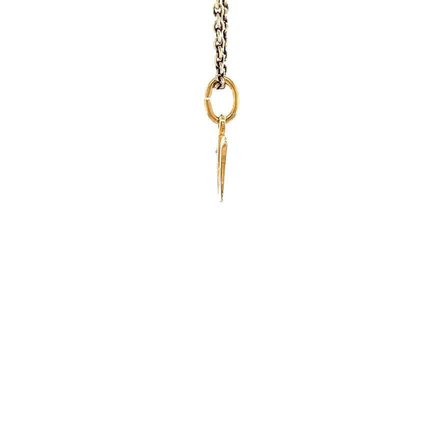 14 kt gold letter V pendant with diamond