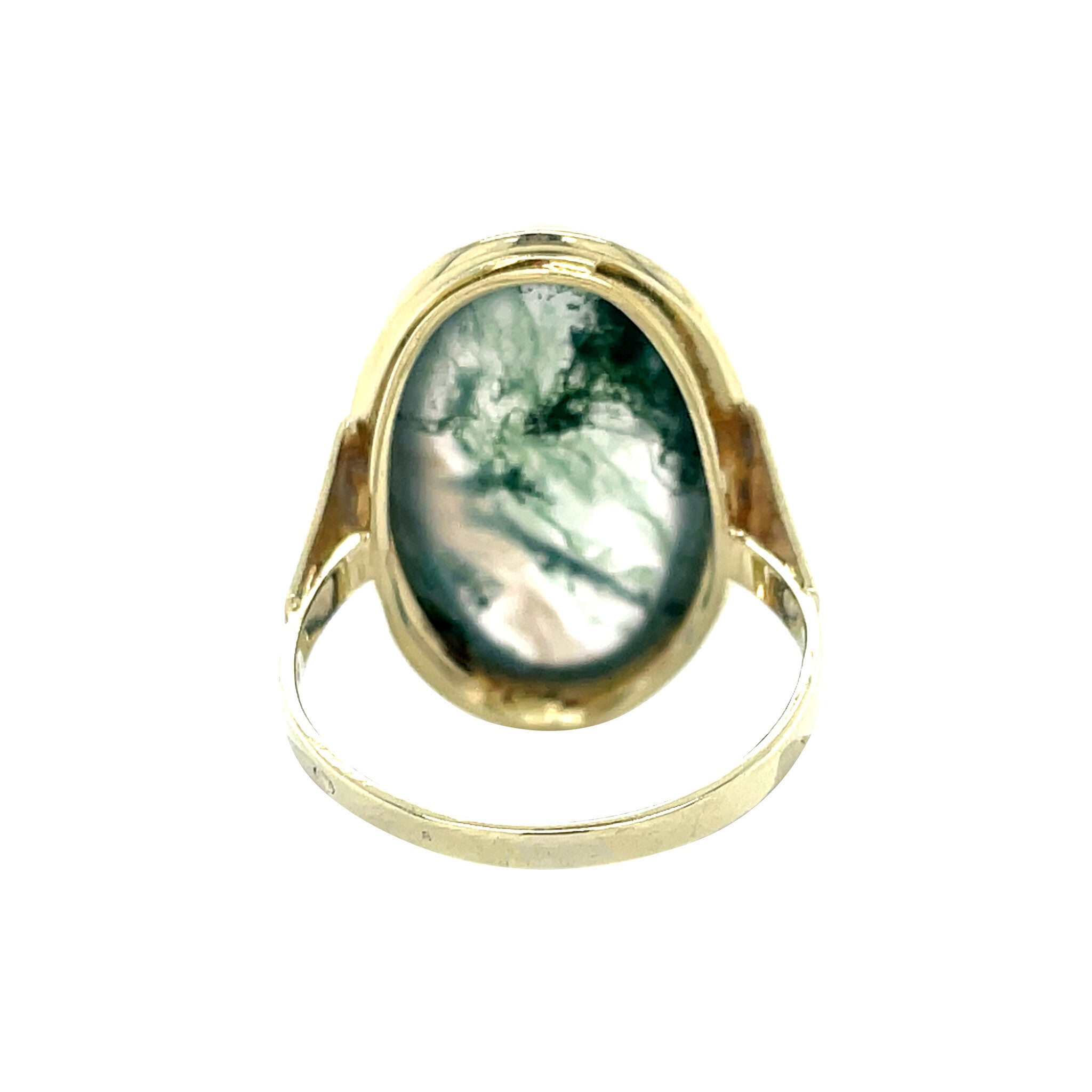 Gouden vintage ring met mosagaat 14 krt
