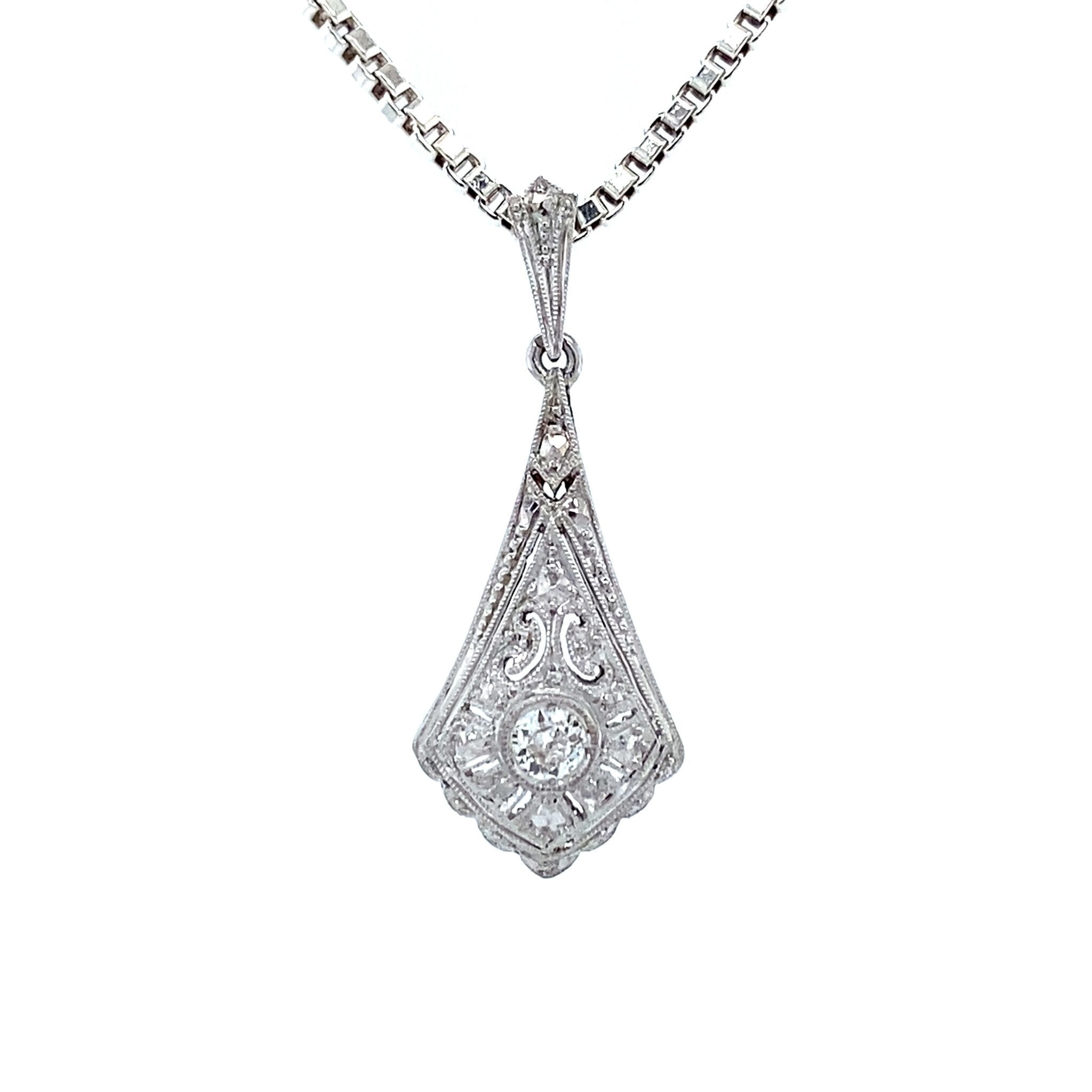 Vintage white gold pendant with diamond, 14 kt