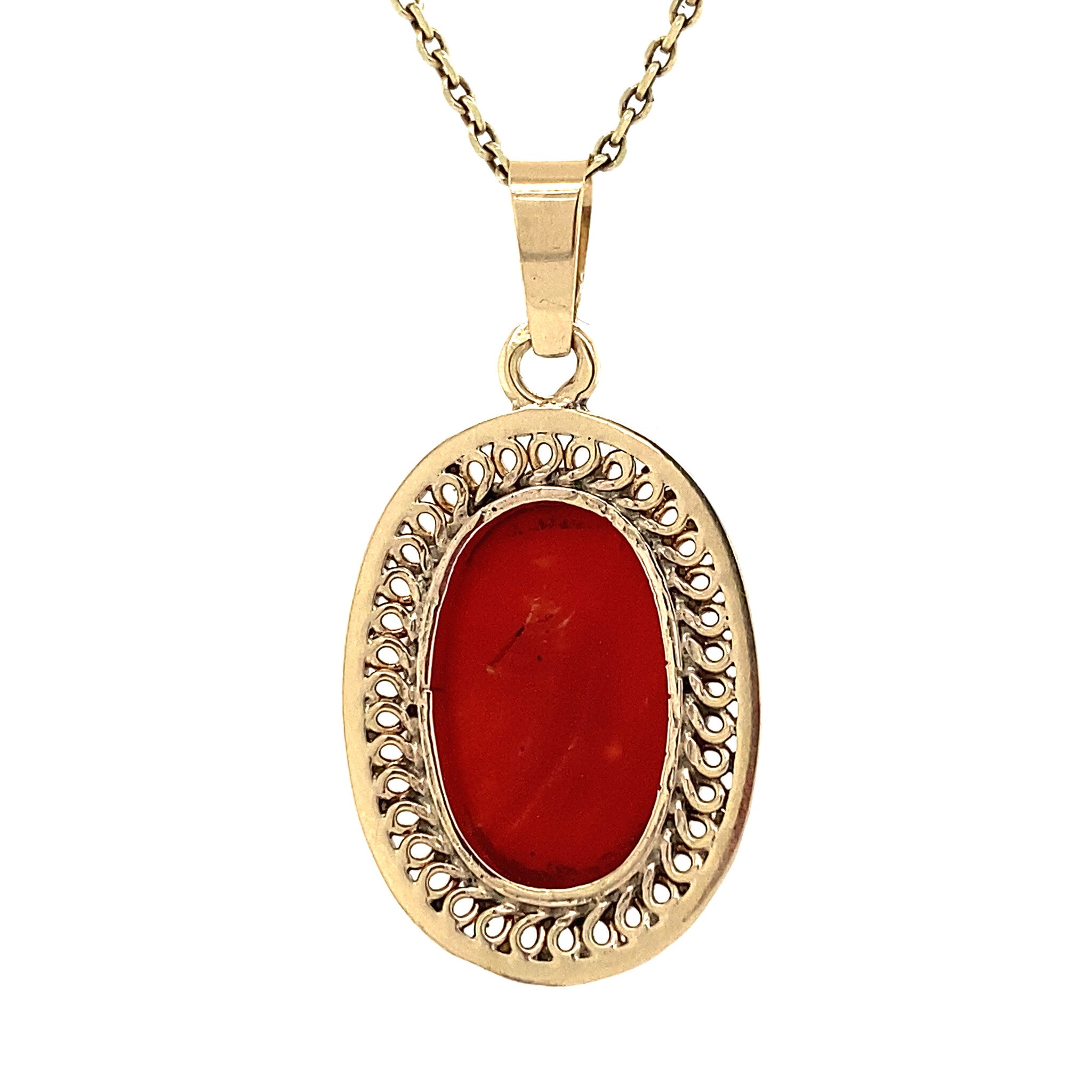 Gouden hanger met bloedkoraal 14 krt