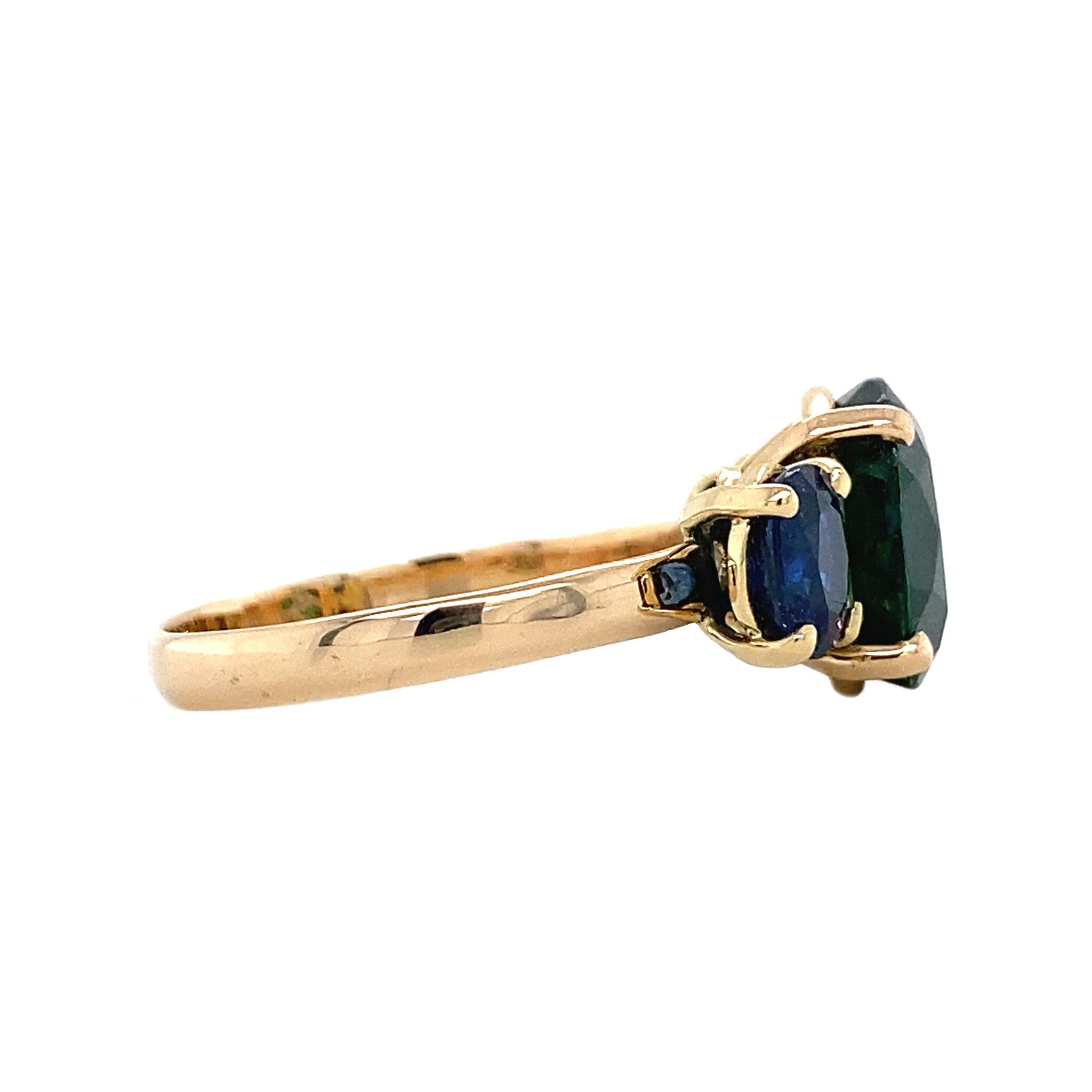 Gouden ring met toermalijn en saffier 14 krt