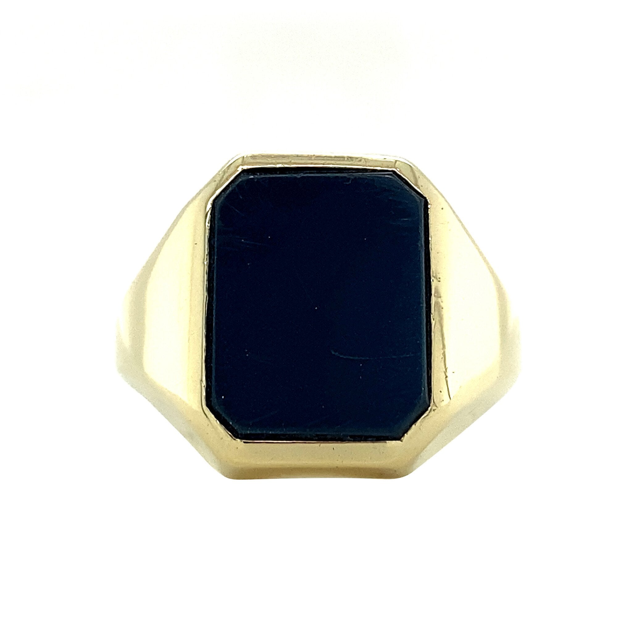 Gouden zegelring met blauwe laagsteen 14 krt