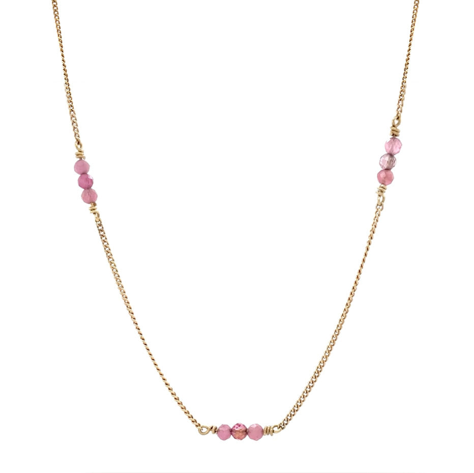 Gold vintage gourmet chain necklace with rose quartz, 14 kt