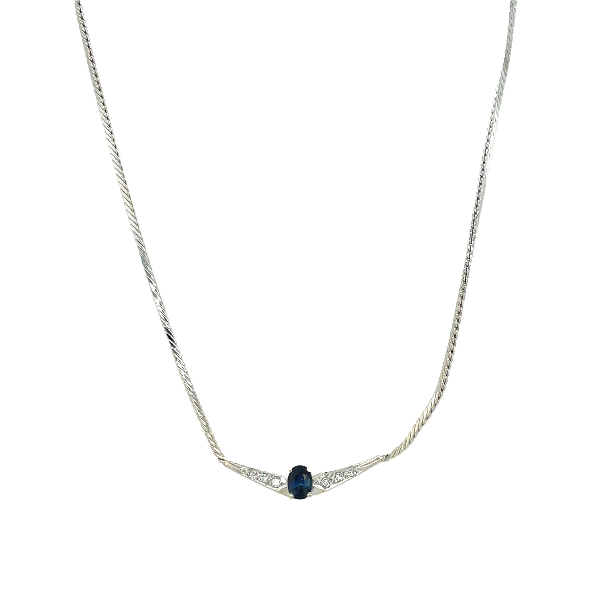 14 kt vintage white gold necklace with sapphire and diamond