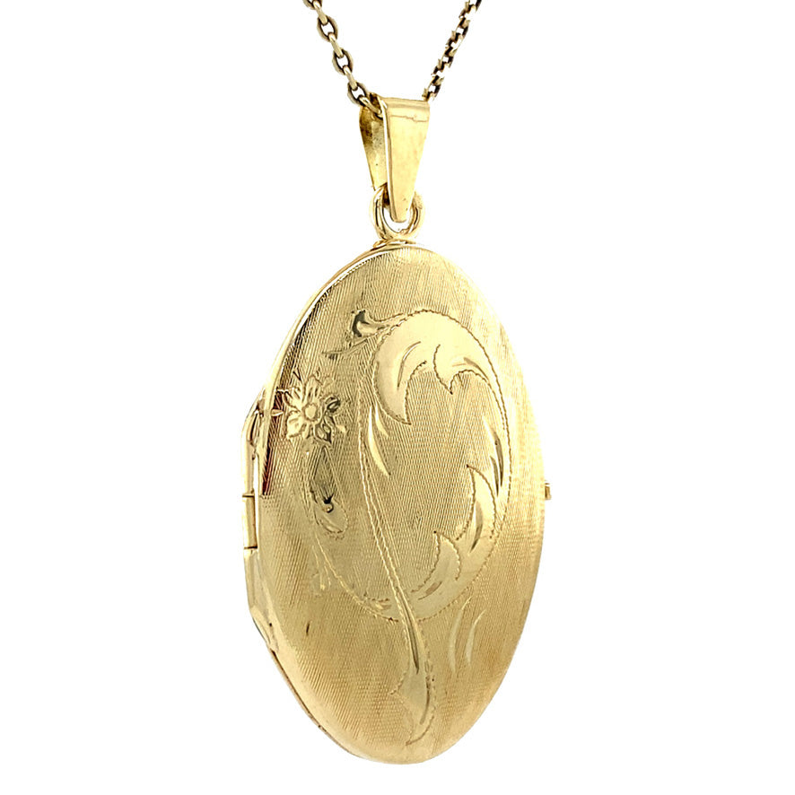 Gouden vintage medaillon met gravure 14 krt