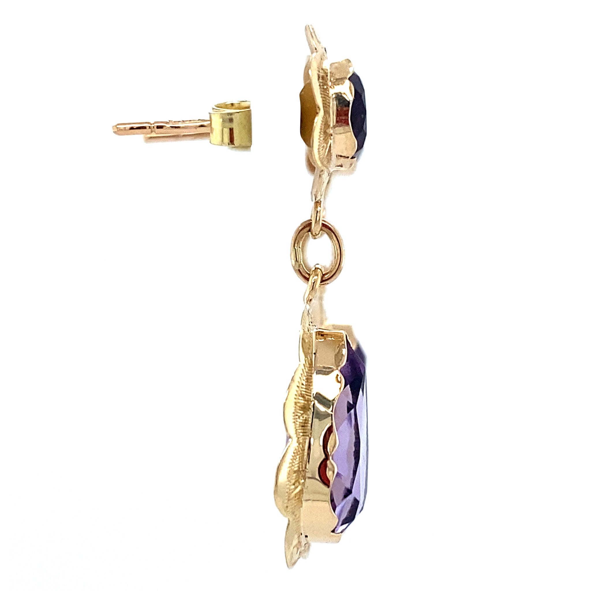 Gouden vintage oorhangers met amethist 14 krt