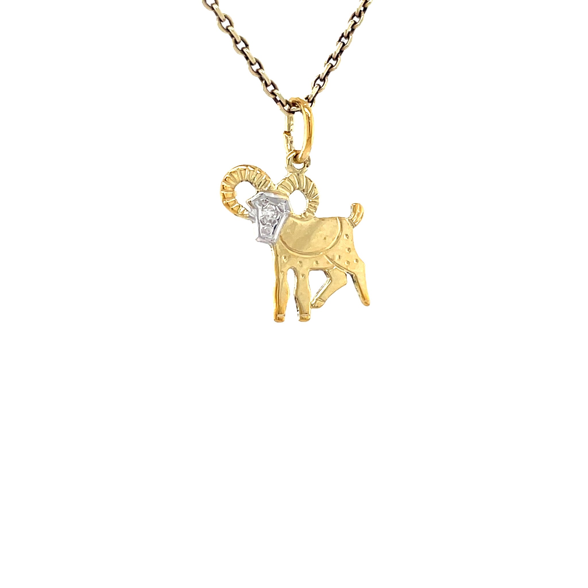 Gouden vintage ram hanger met diamant 14 krt