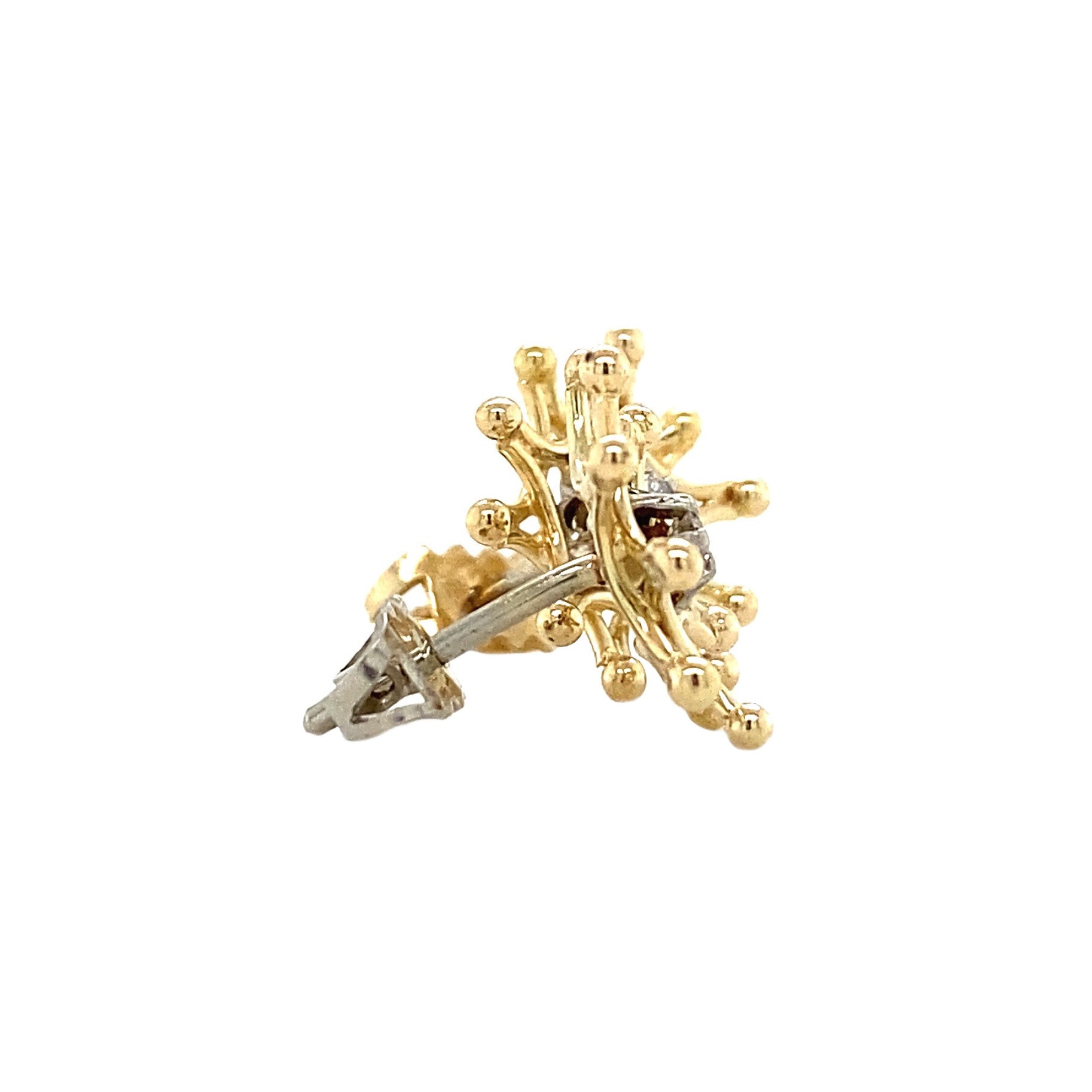 Bicolour gold stud earrings with diamond, 14 kt