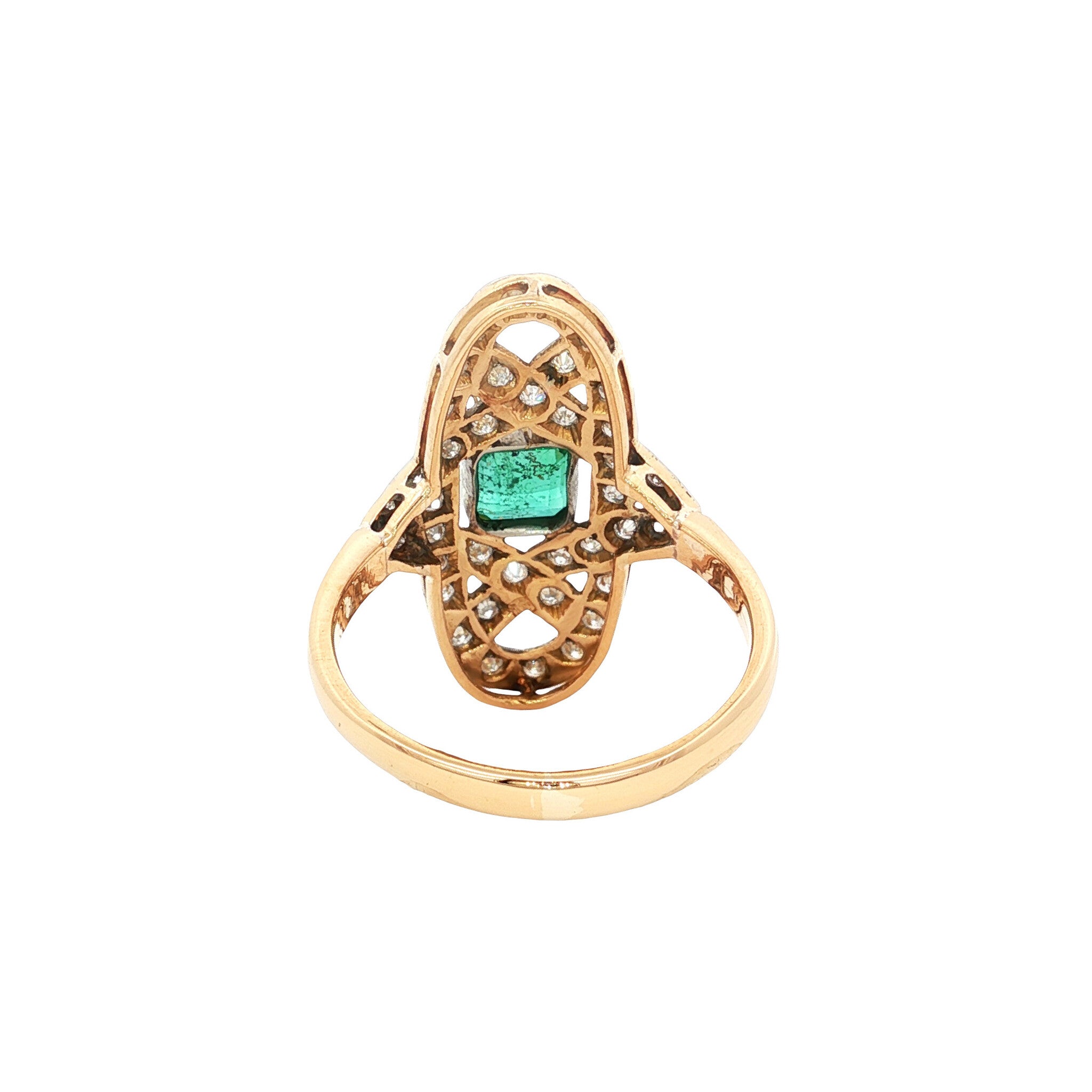 Gouden vintage ring met smaragd en diamant 18 kt/950