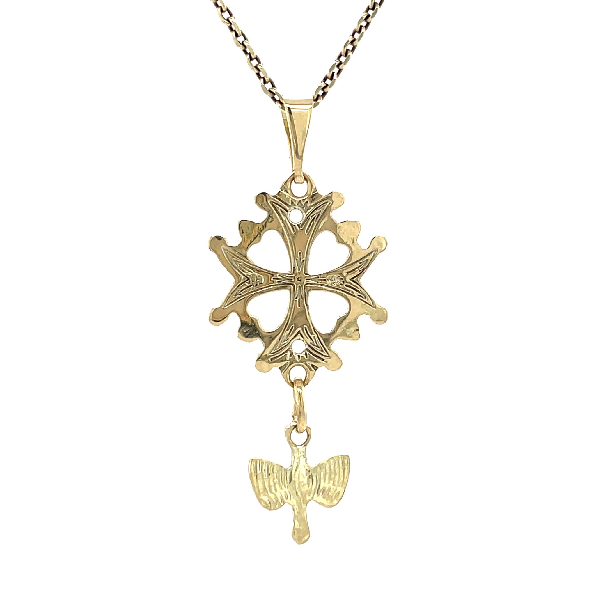 Gouden vintage Hugenoten kruis hanger 14 krt