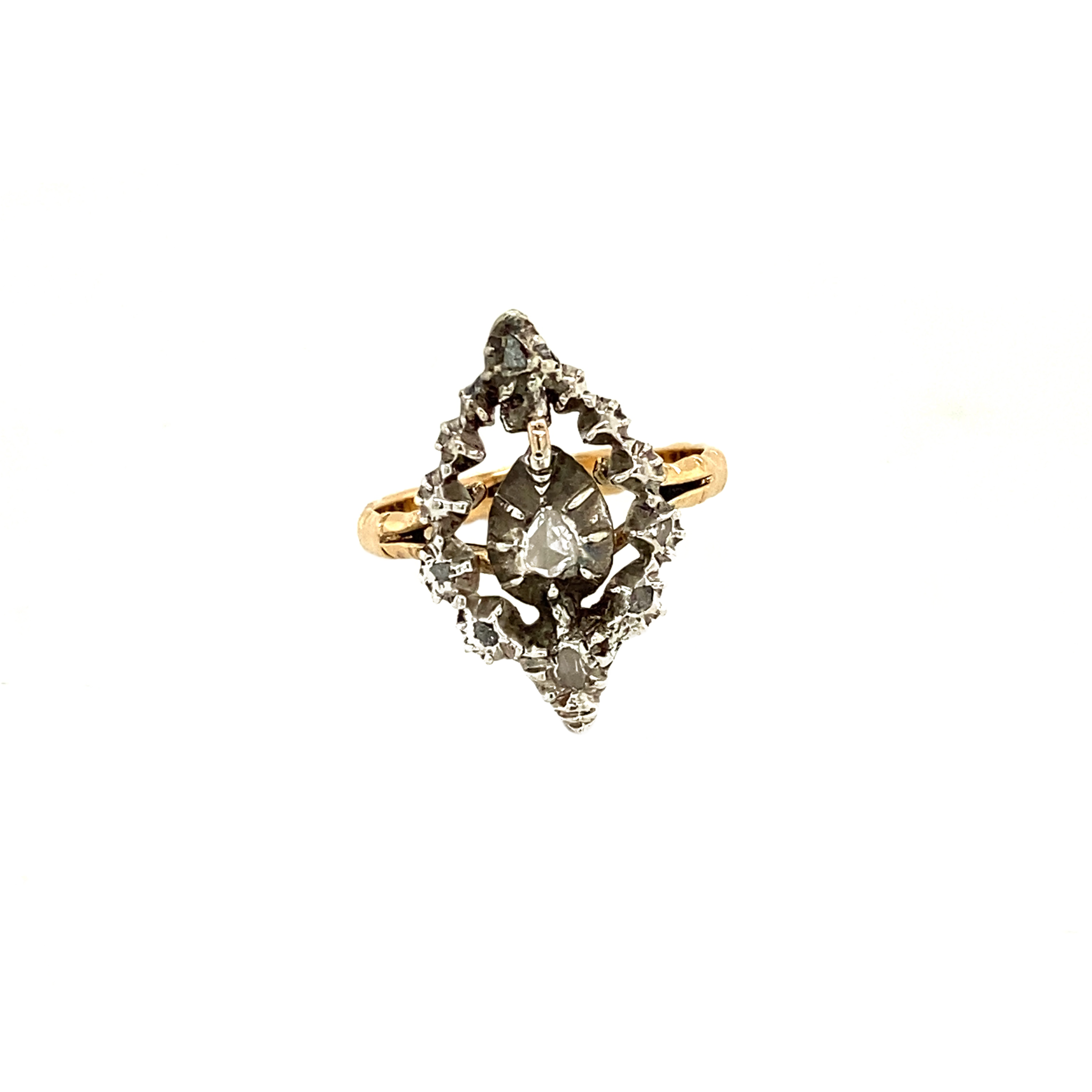 Gold ring with rose-cut diamond 18 kt/925