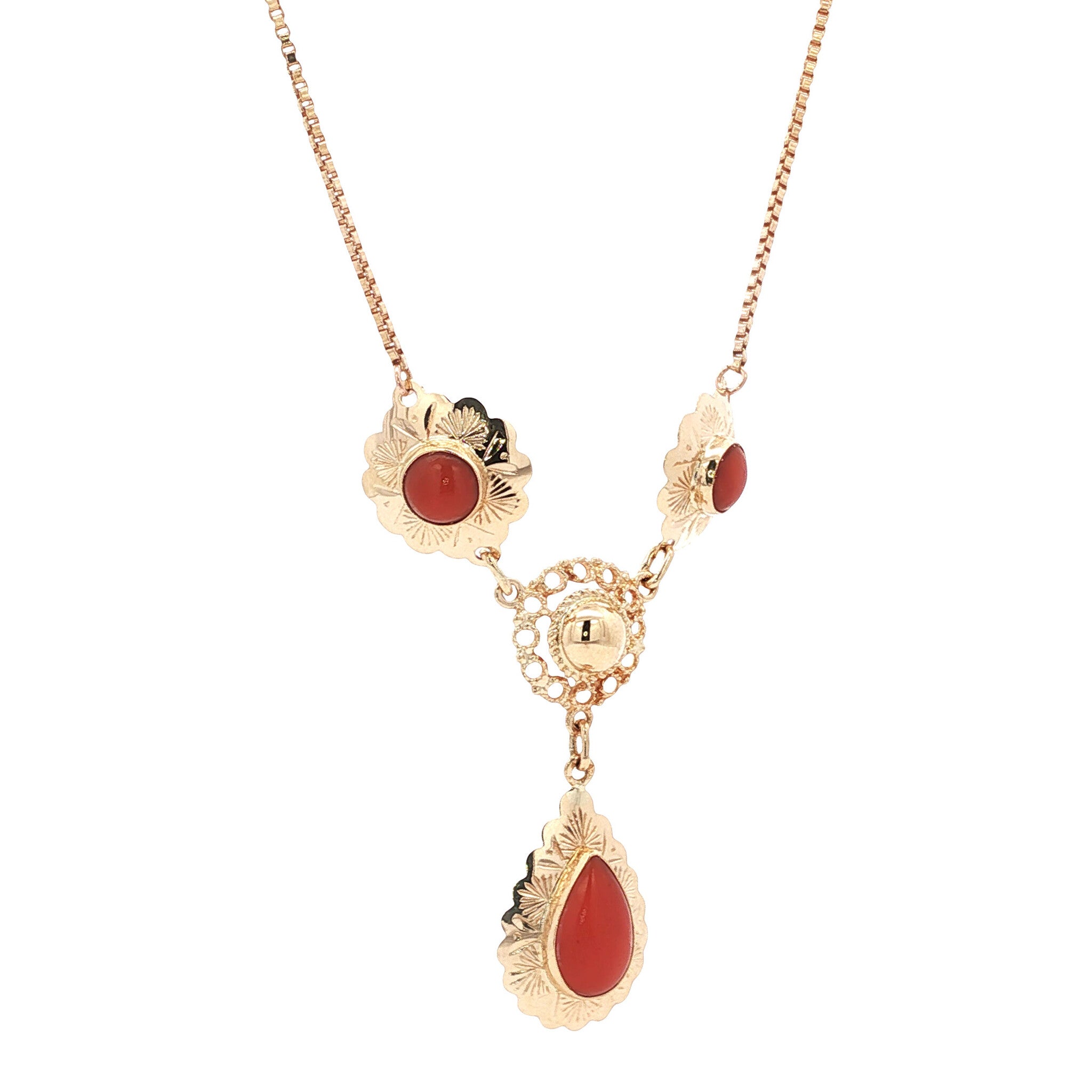Gold necklace with blood coral 14 kt