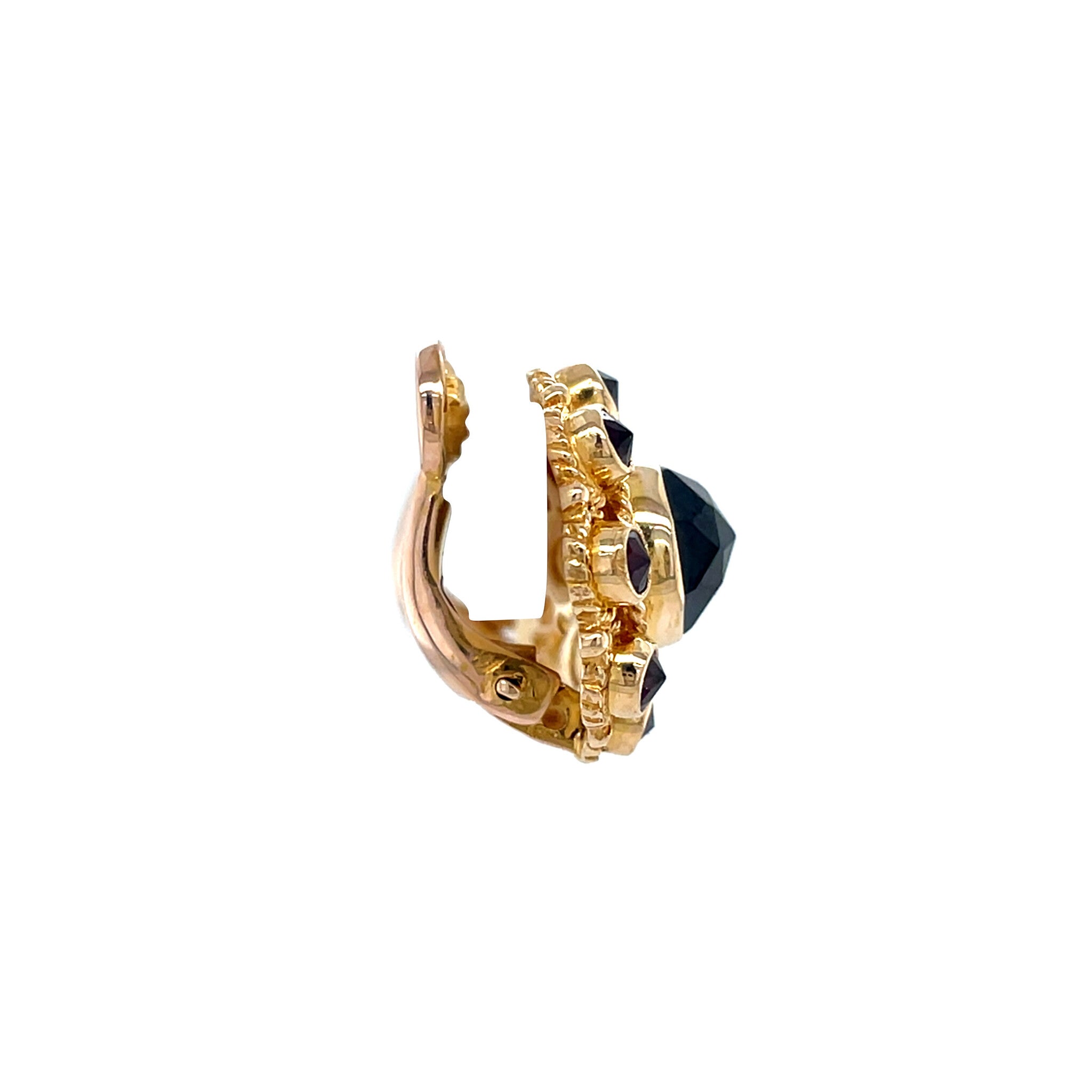 Vintage gold entourage clip-on earrings with garnet, 14 kt