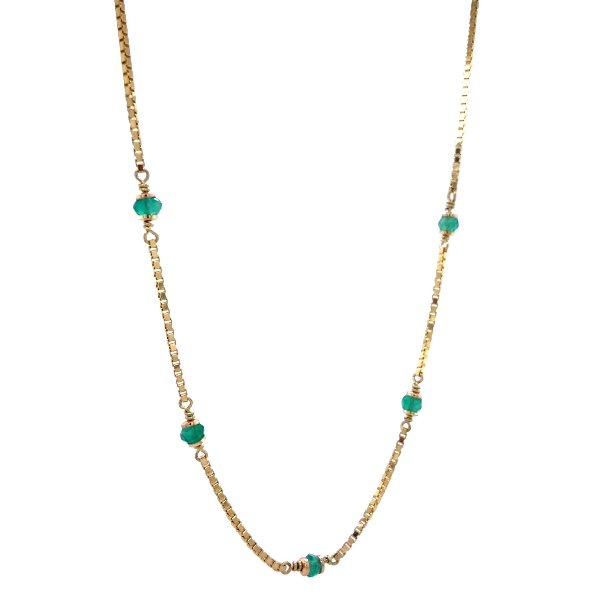 Gouden vintage venetiaan collier met groene onyx 14 krt