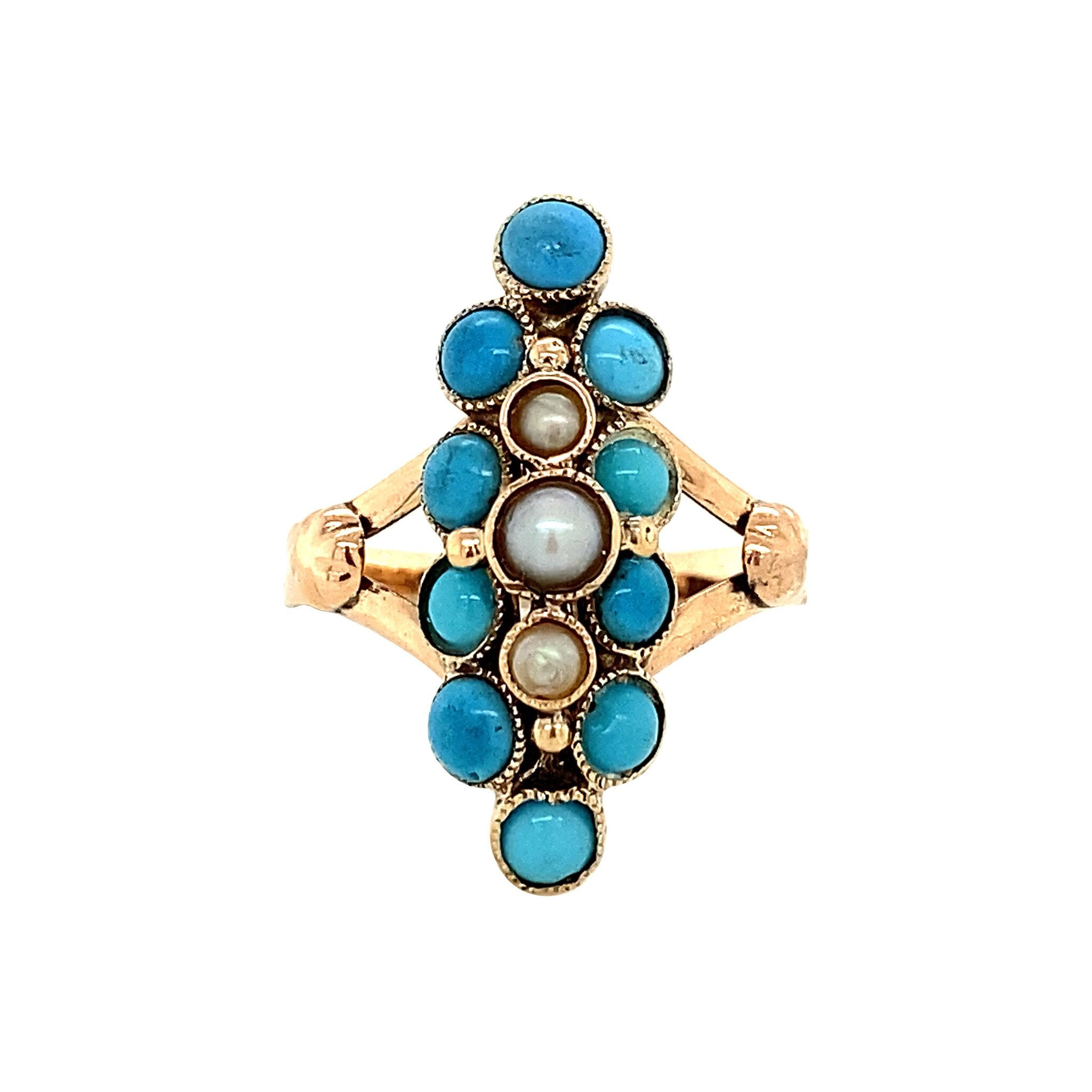 Fantasy ring with turquoise and pearl 12 carat