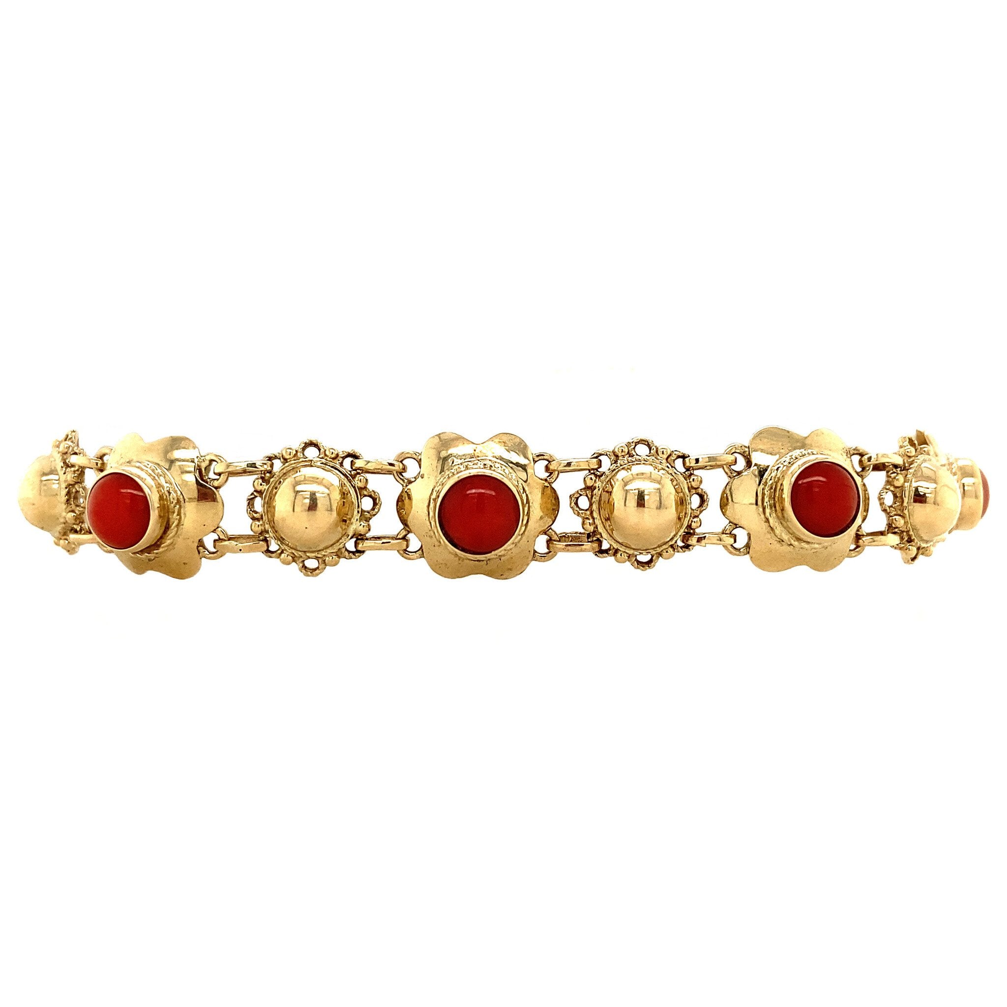 Gold bracelet with blood coral 20 cm 14 krt