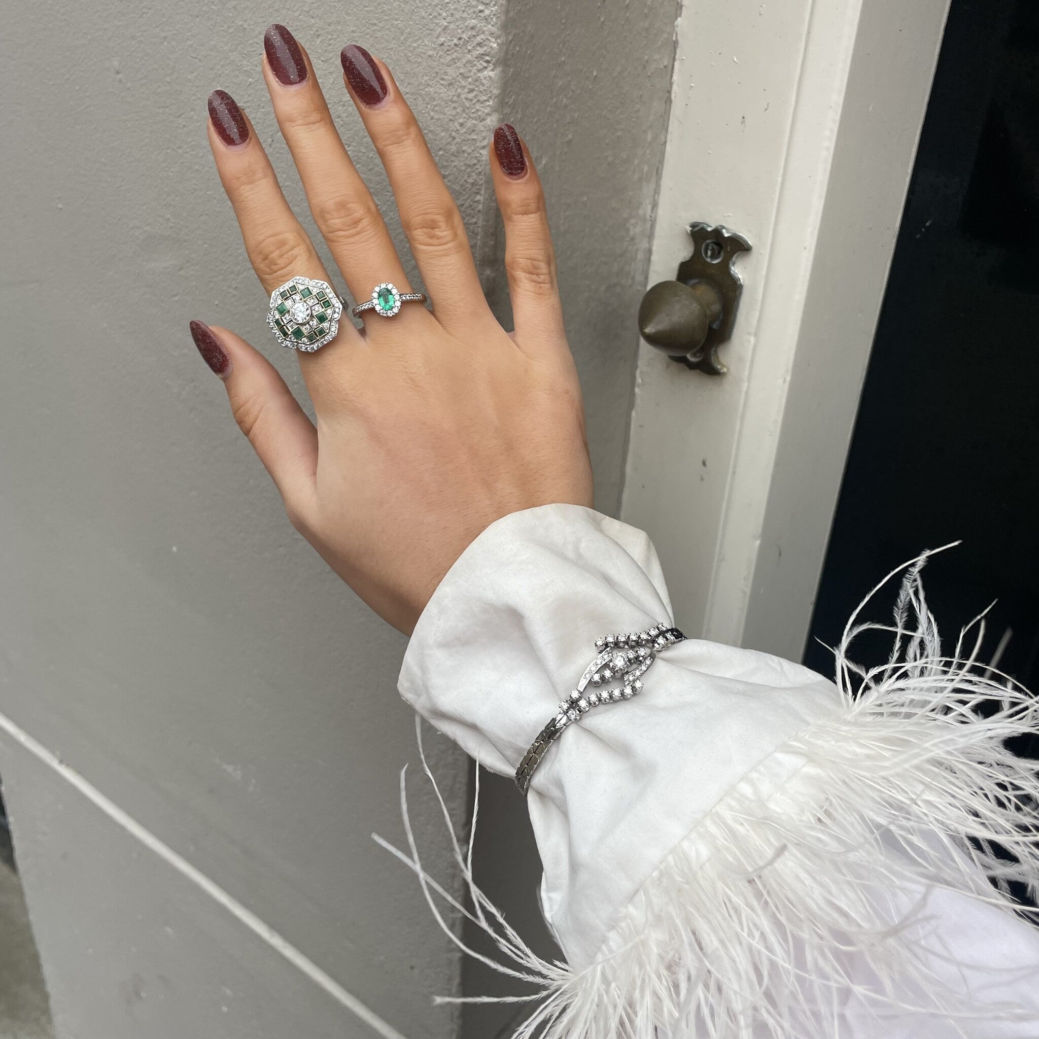 Witgouden vintage armband met diamant 18 krt