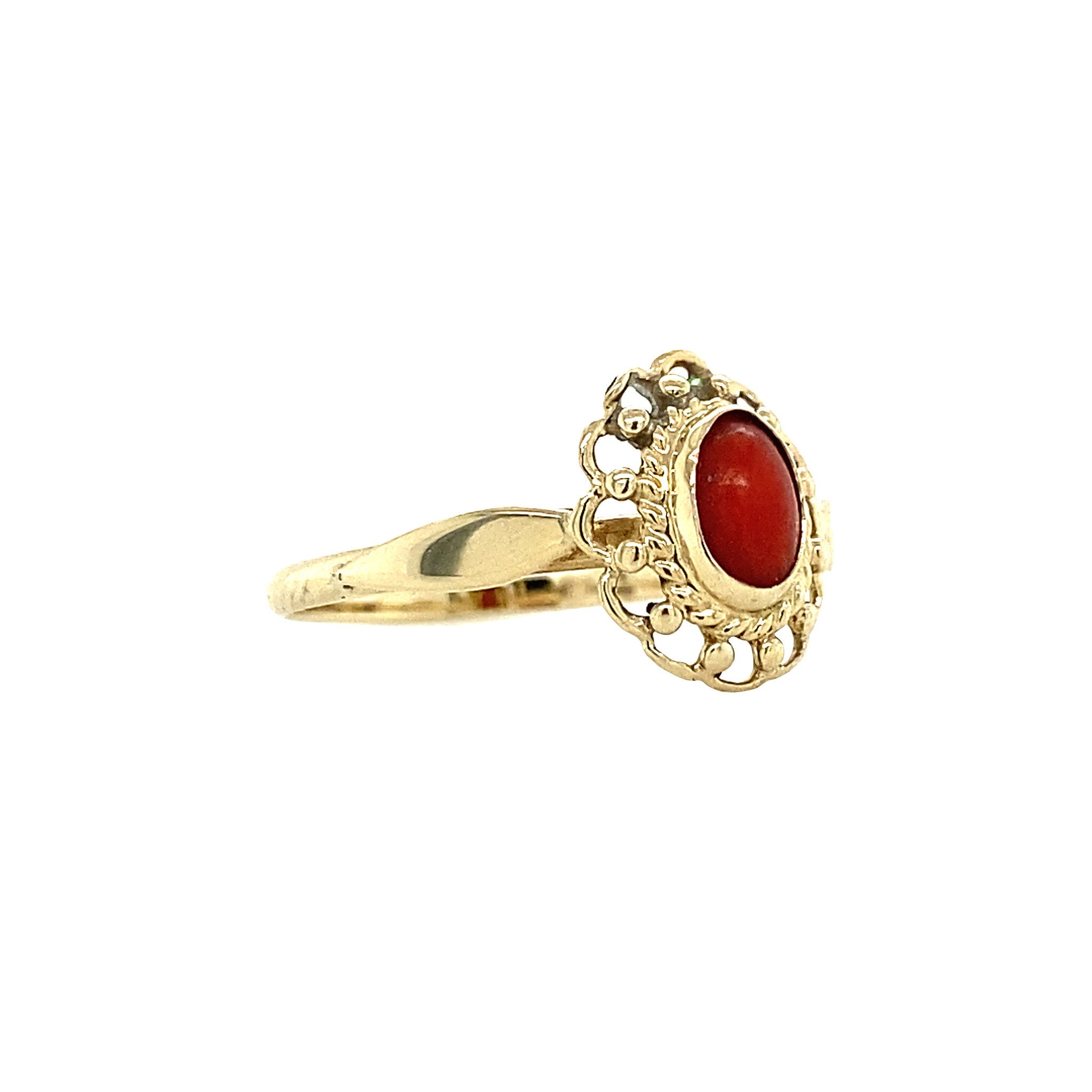 Gouden ring met bloedkoraal 14 krt
