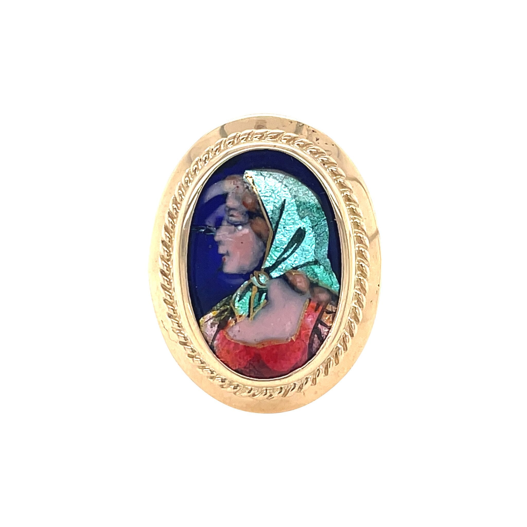 Vintage gold ring with Limoges enamel, 14 kt