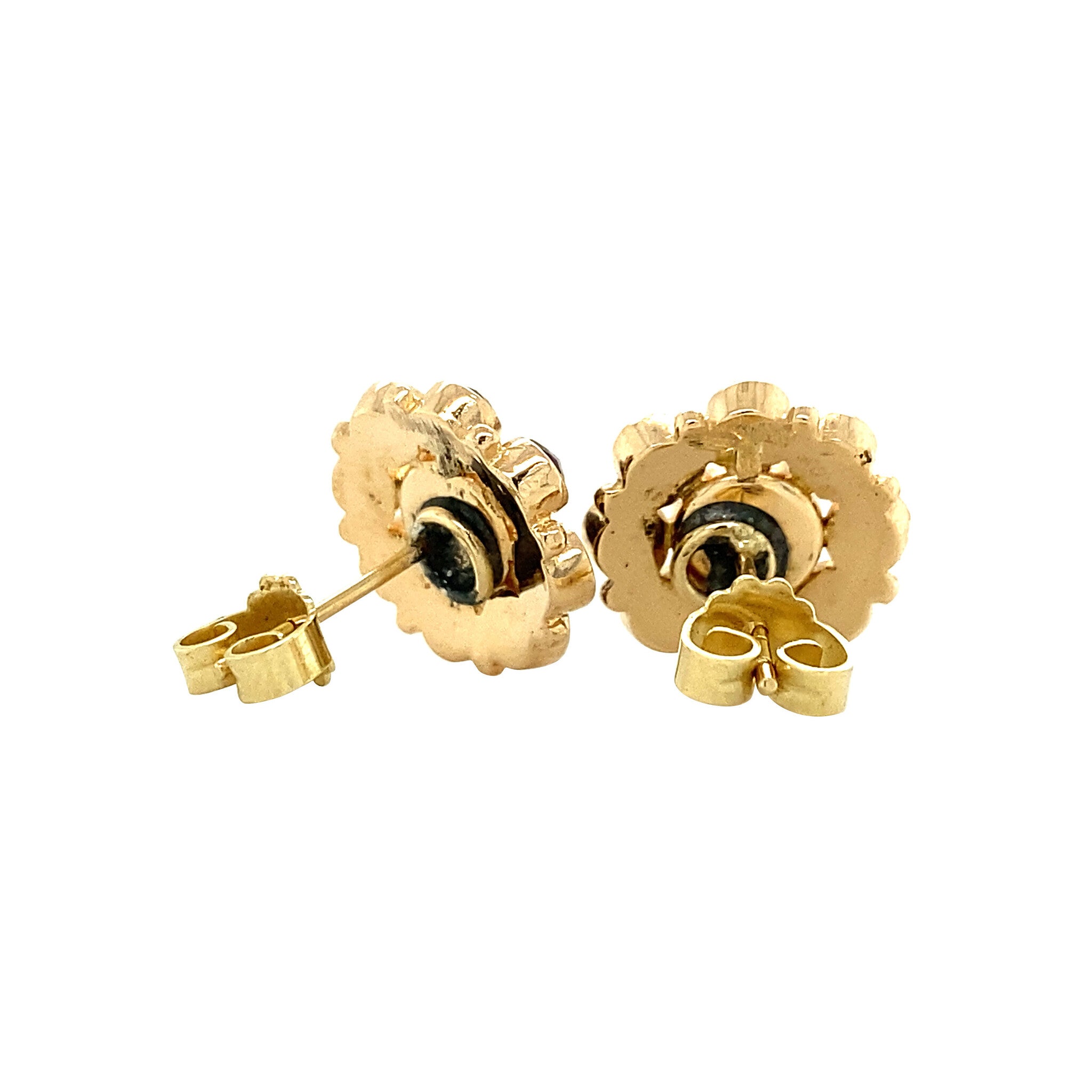 Gold entourage ear studs with garnet 14 krt