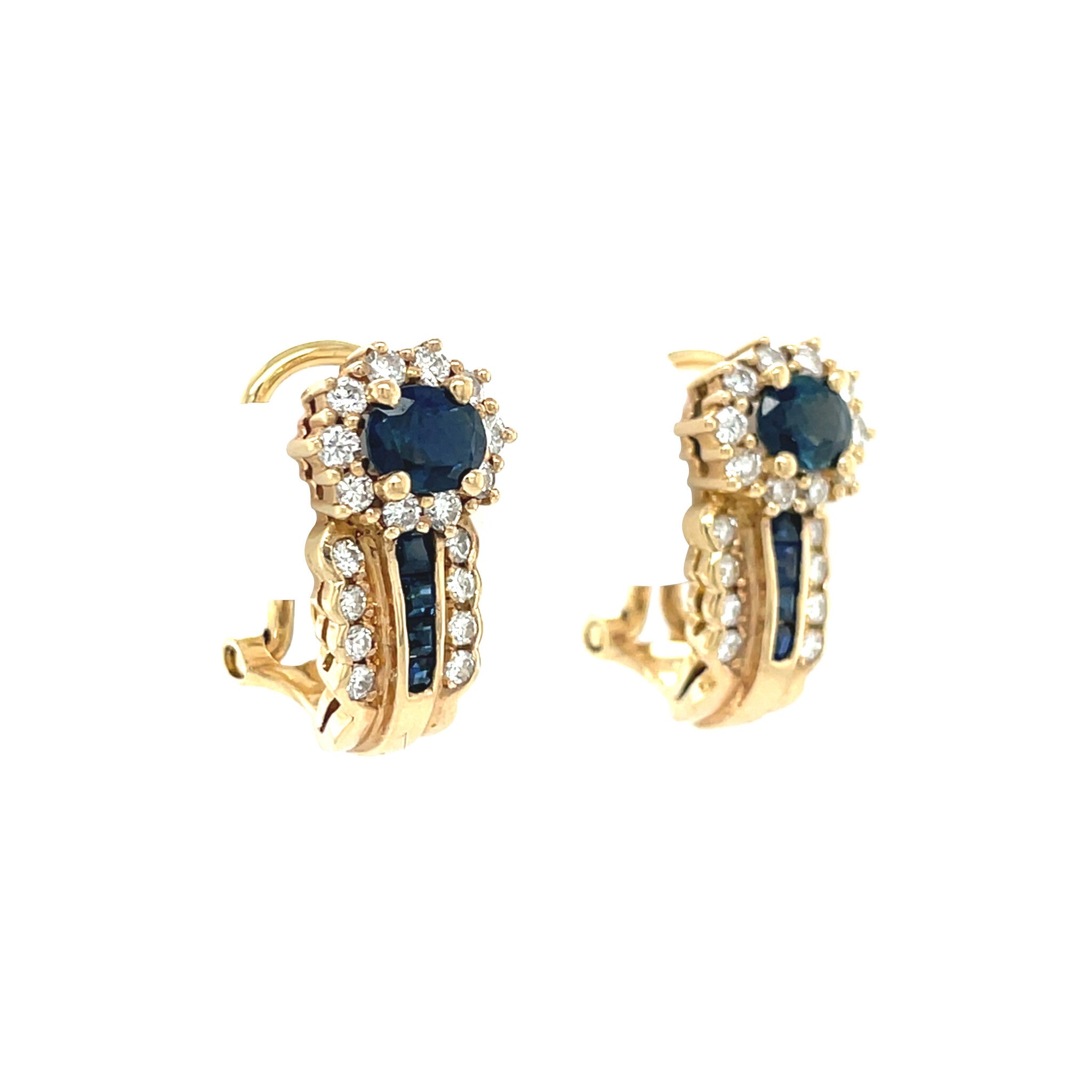 14 kt gold vintage halo stud earrings with sapphire and diamond