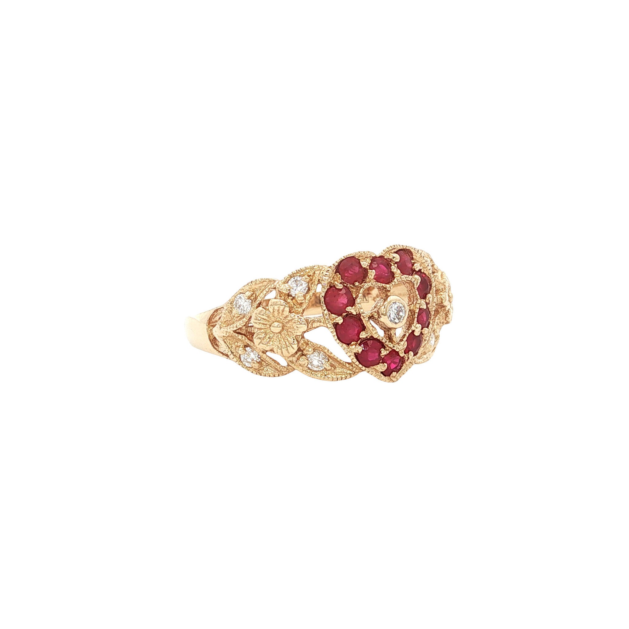 Gold ring with ruby and diamond 14 kt