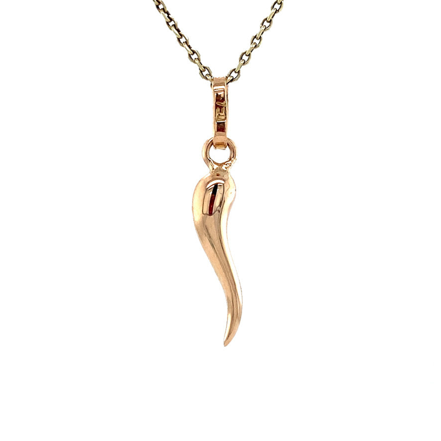 Roségouden vintage cornicello hanger 18 krt