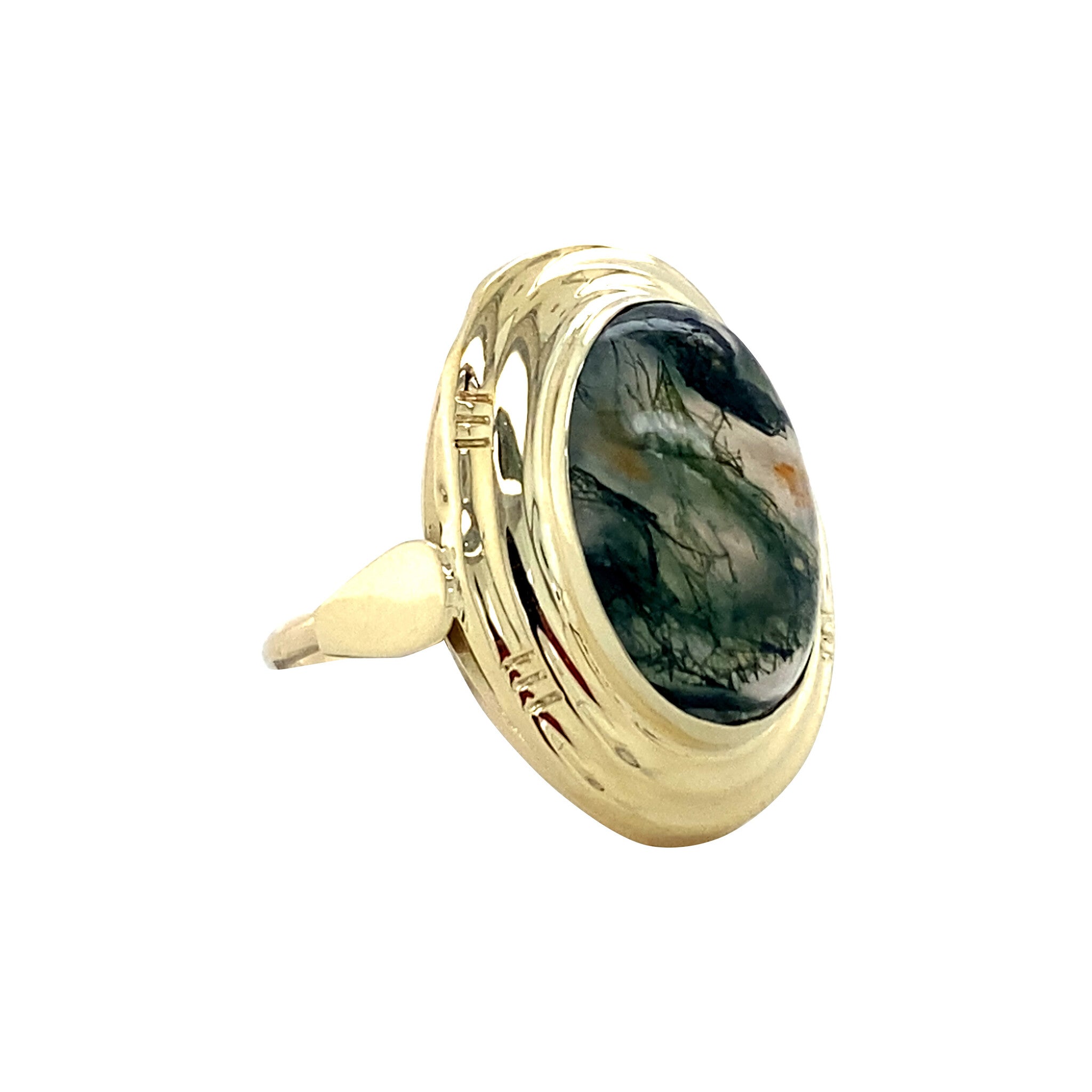 Gouden vintage ring met mosagaat 14 krt