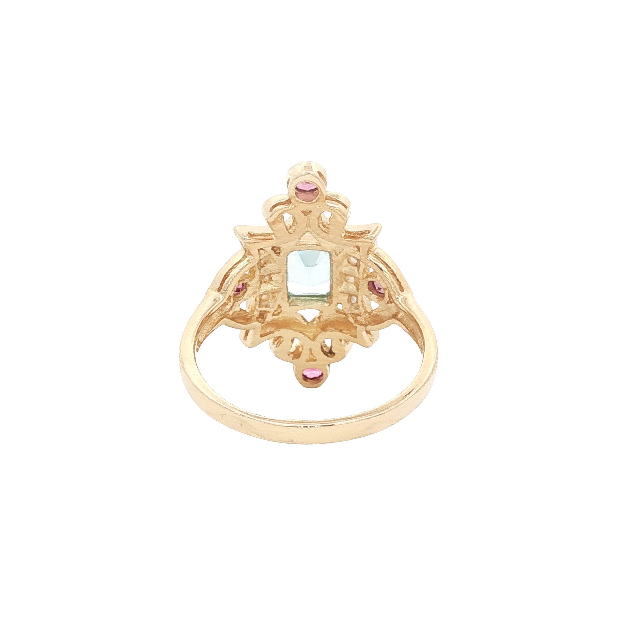 Gold ring with topaz, tourmaline and pearl 14 kt